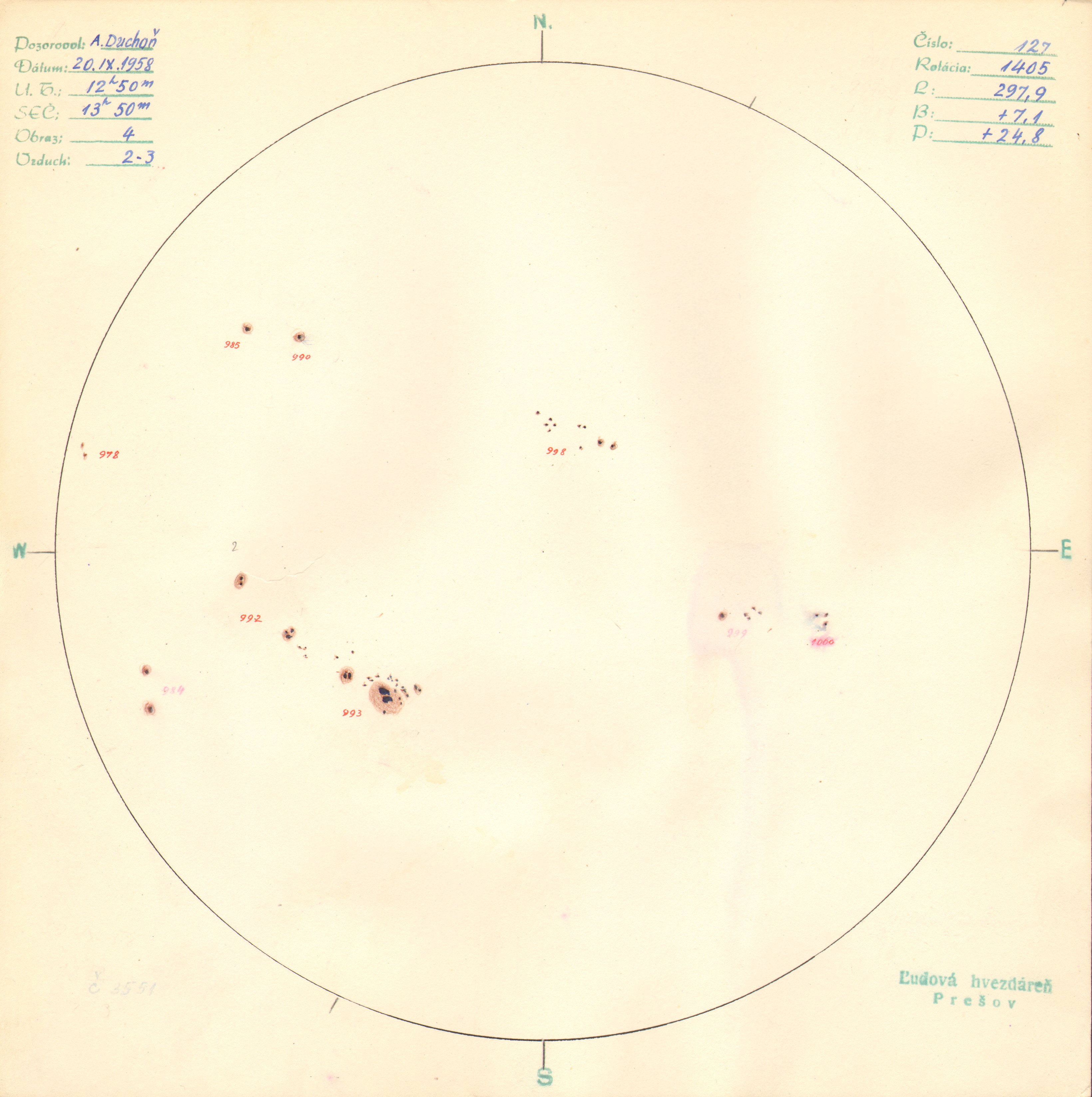 Obrázok zákresu Slnka na deň 20.09.1958