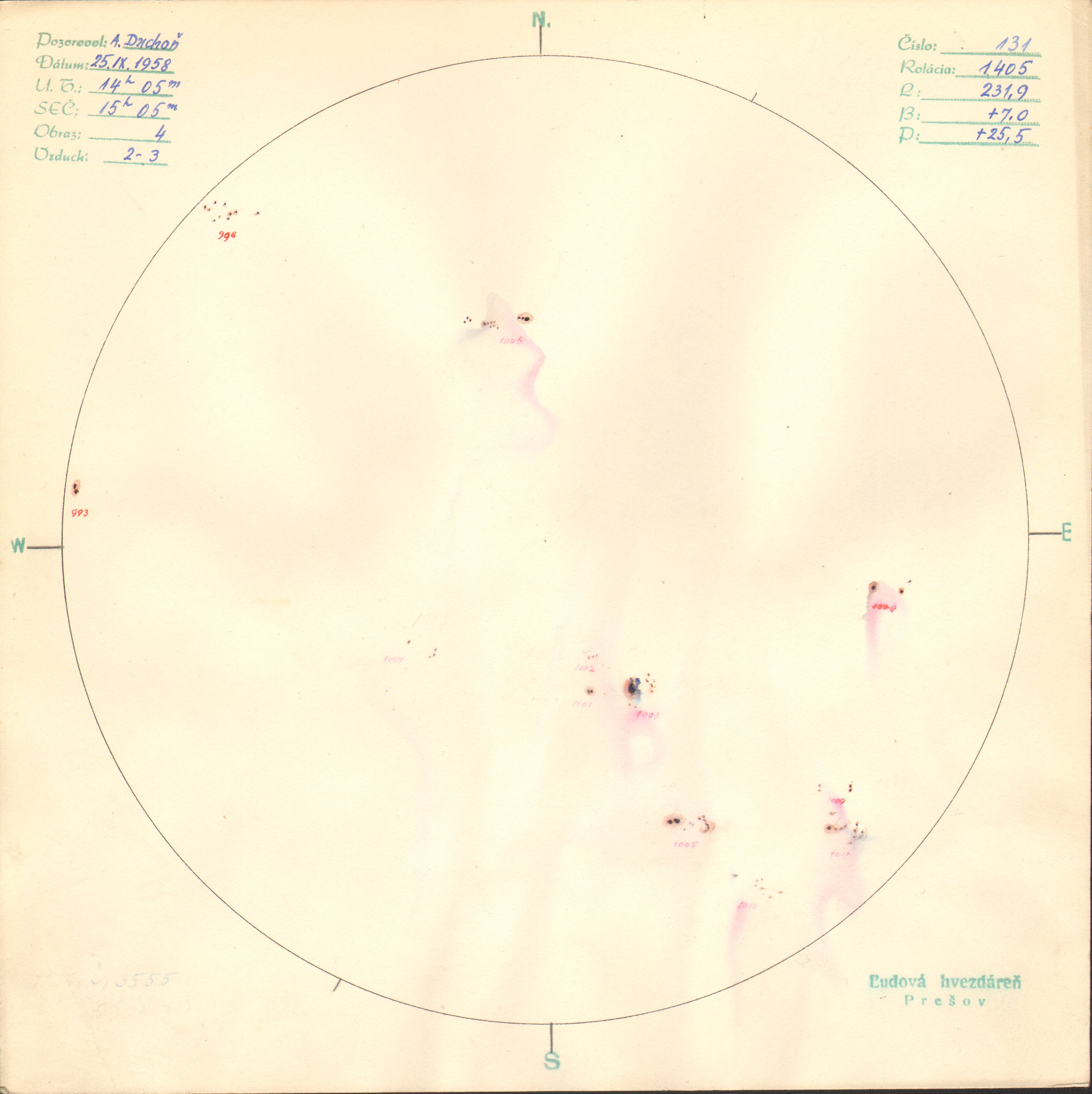 Obrázok zákresu Slnka na deň 25.09.1958