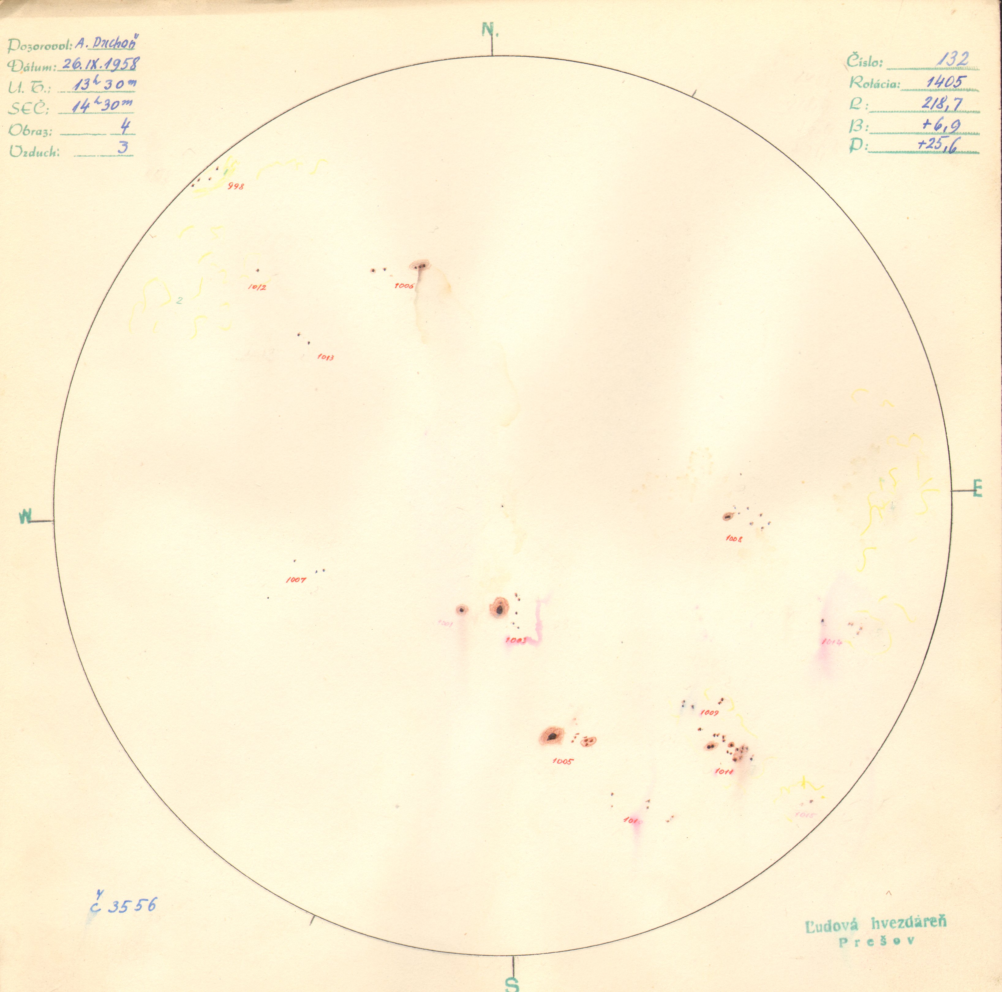 Obrázok zákresu Slnka na deň 26.09.1958