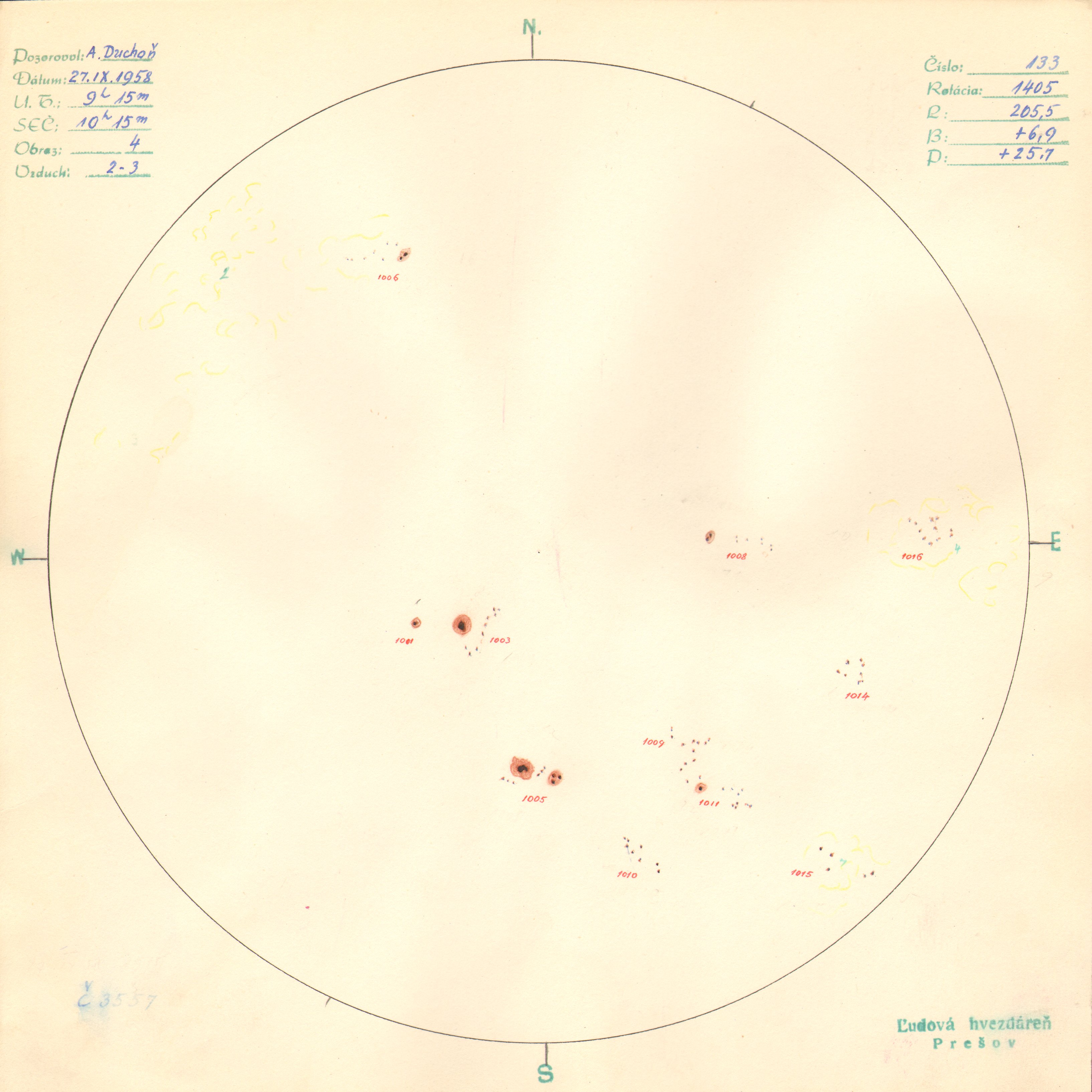 Obrázok zákresu Slnka na deň 27.09.1958