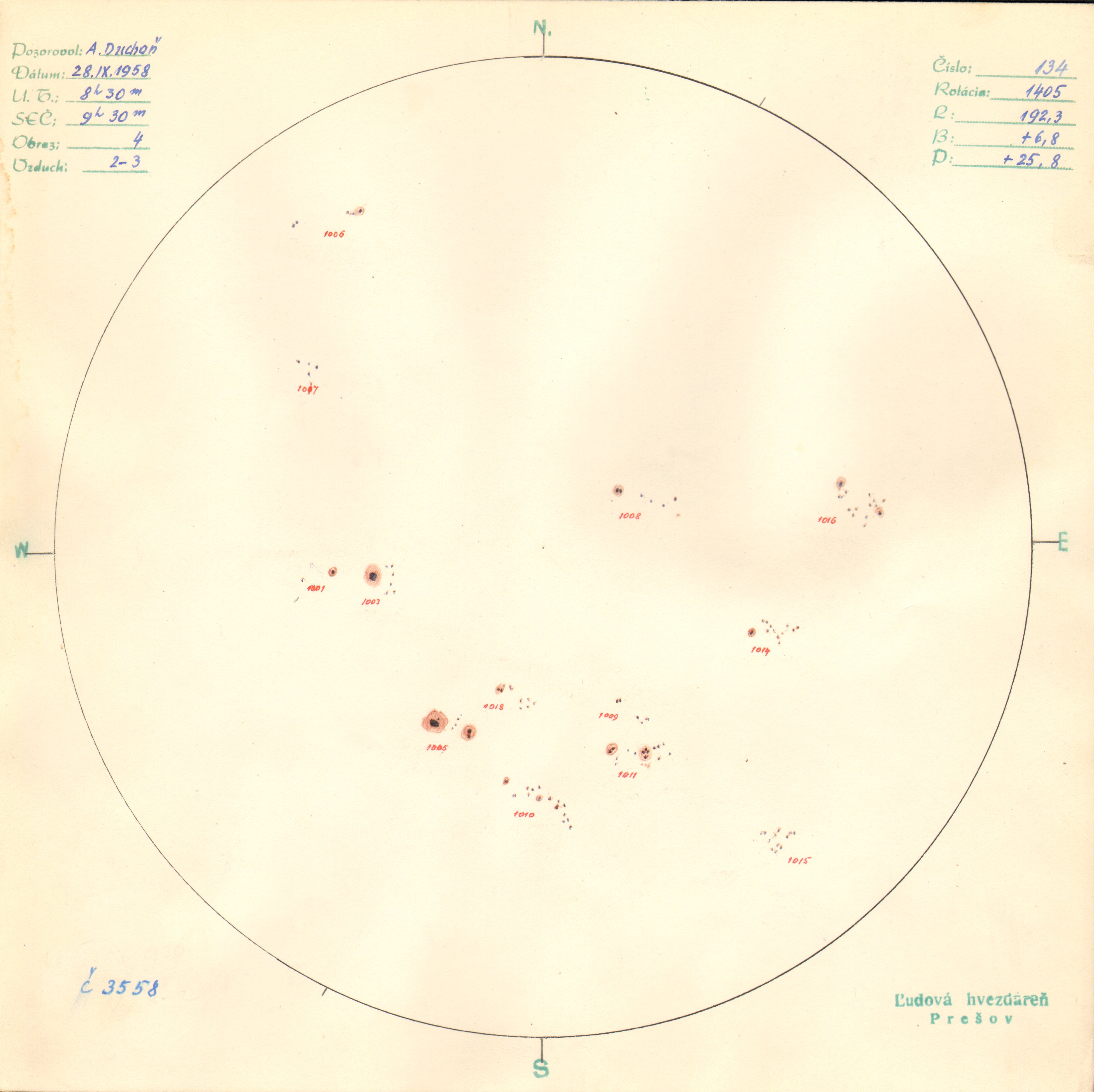 Obrázok zákresu Slnka na deň 28.09.1958