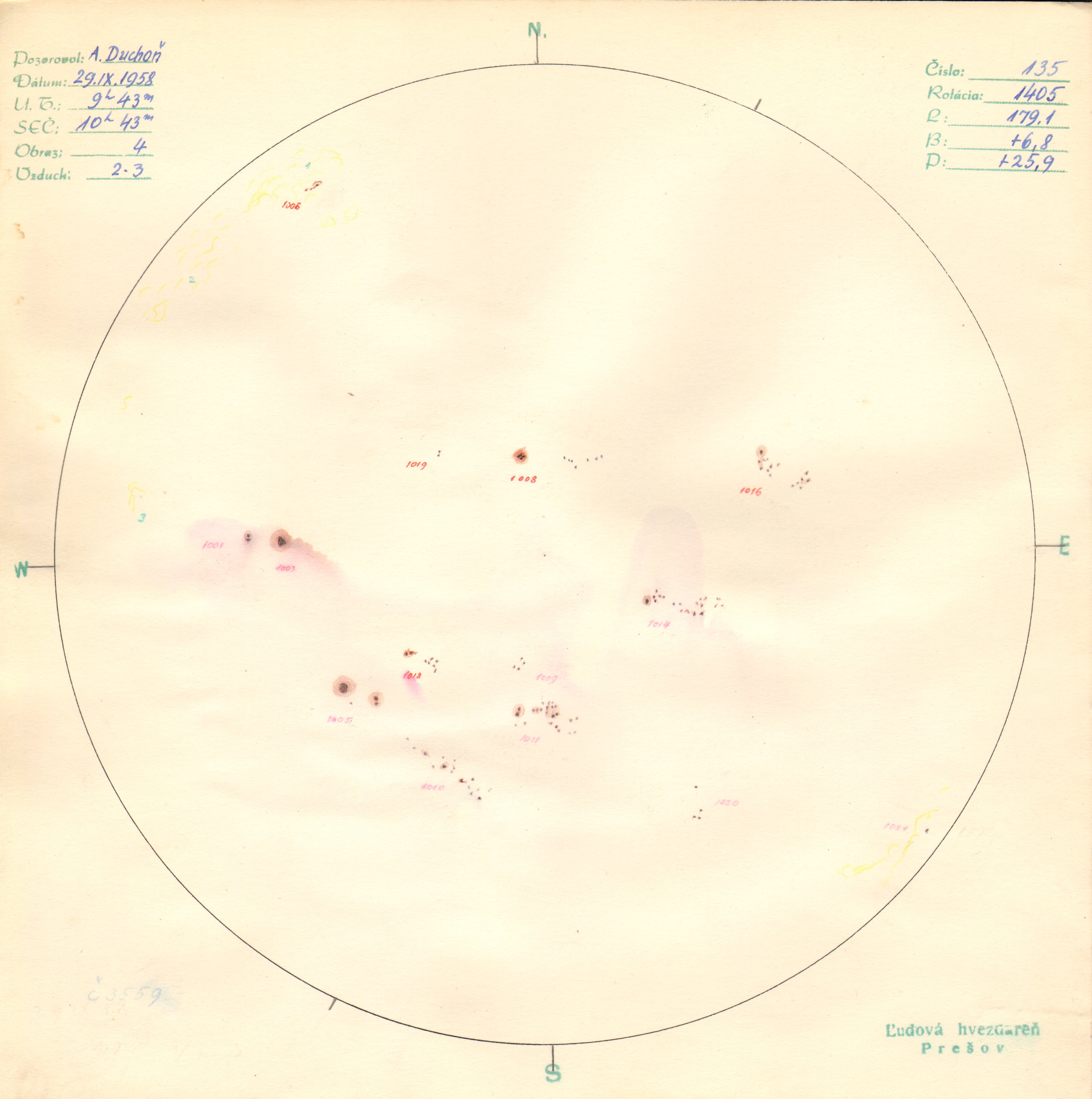 Obrázok zákresu Slnka na deň 29.09.1958