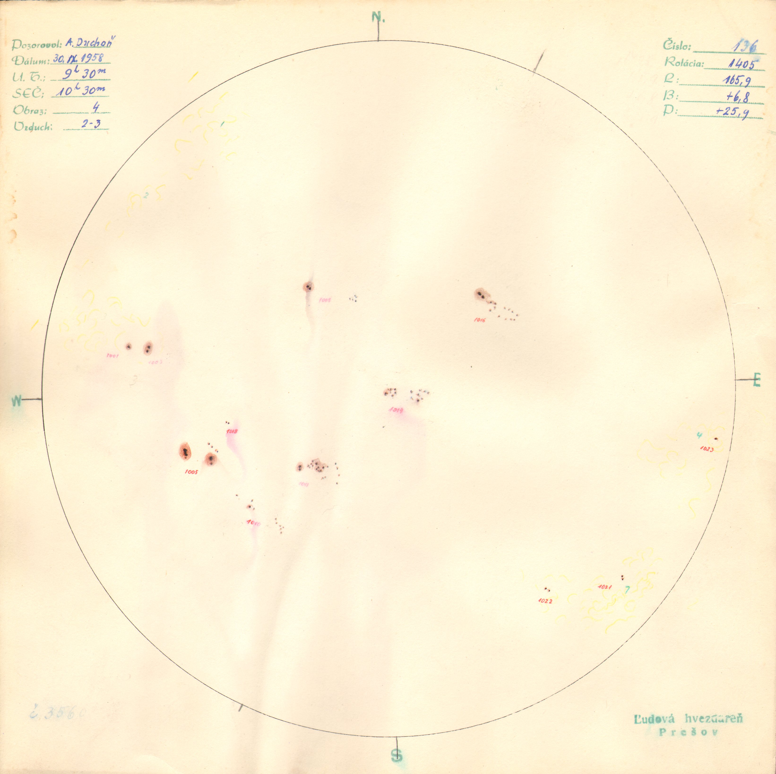 Obrázok zákresu Slnka na deň 30.09.1958