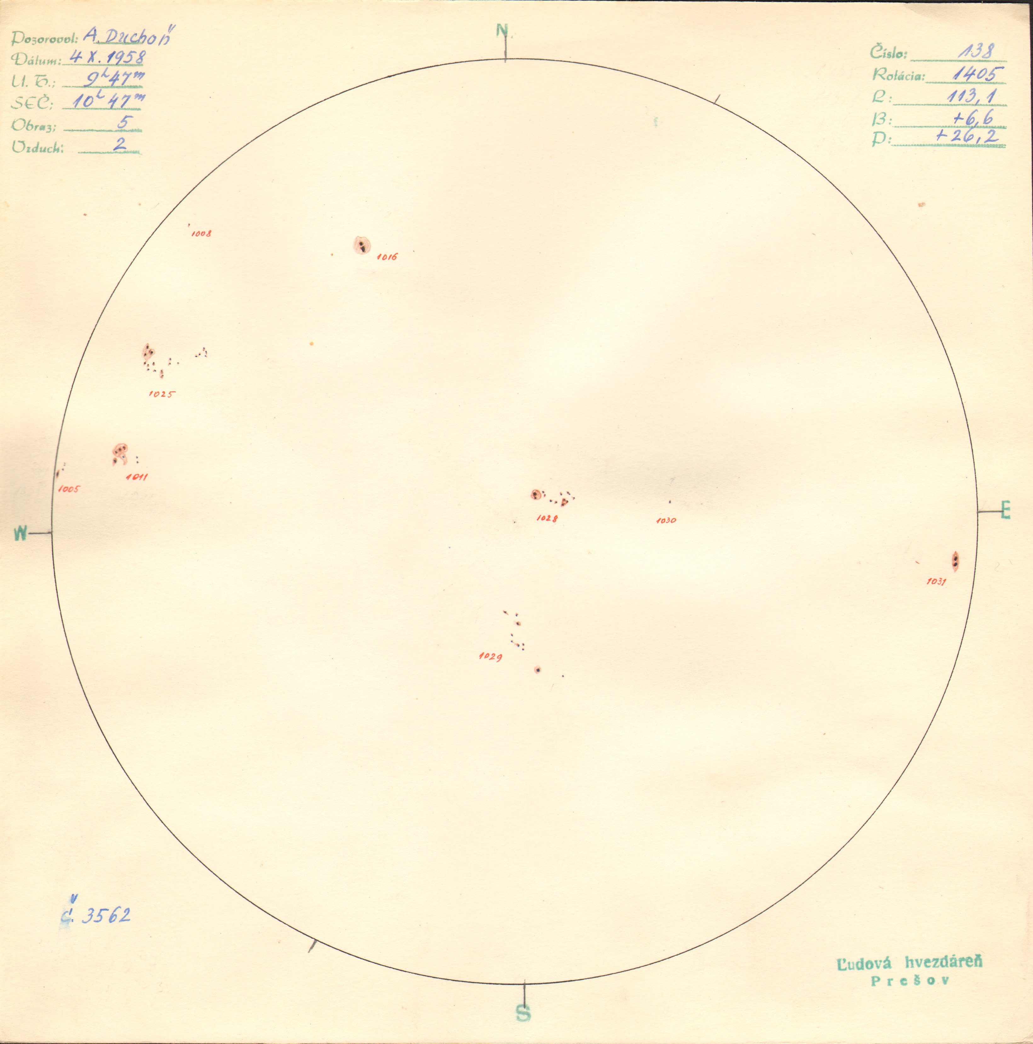 Obrázok zákresu Slnka na deň 04.10.1958