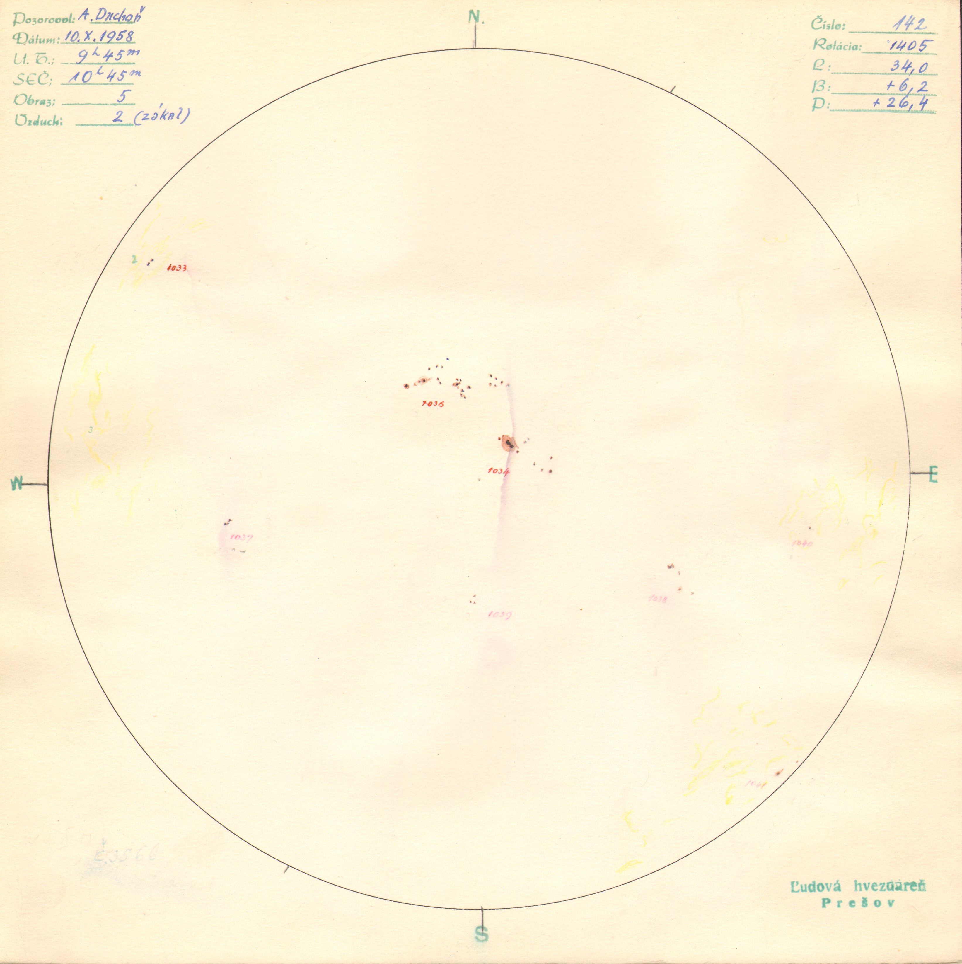 Obrázok zákresu Slnka na deň 10.10.1958