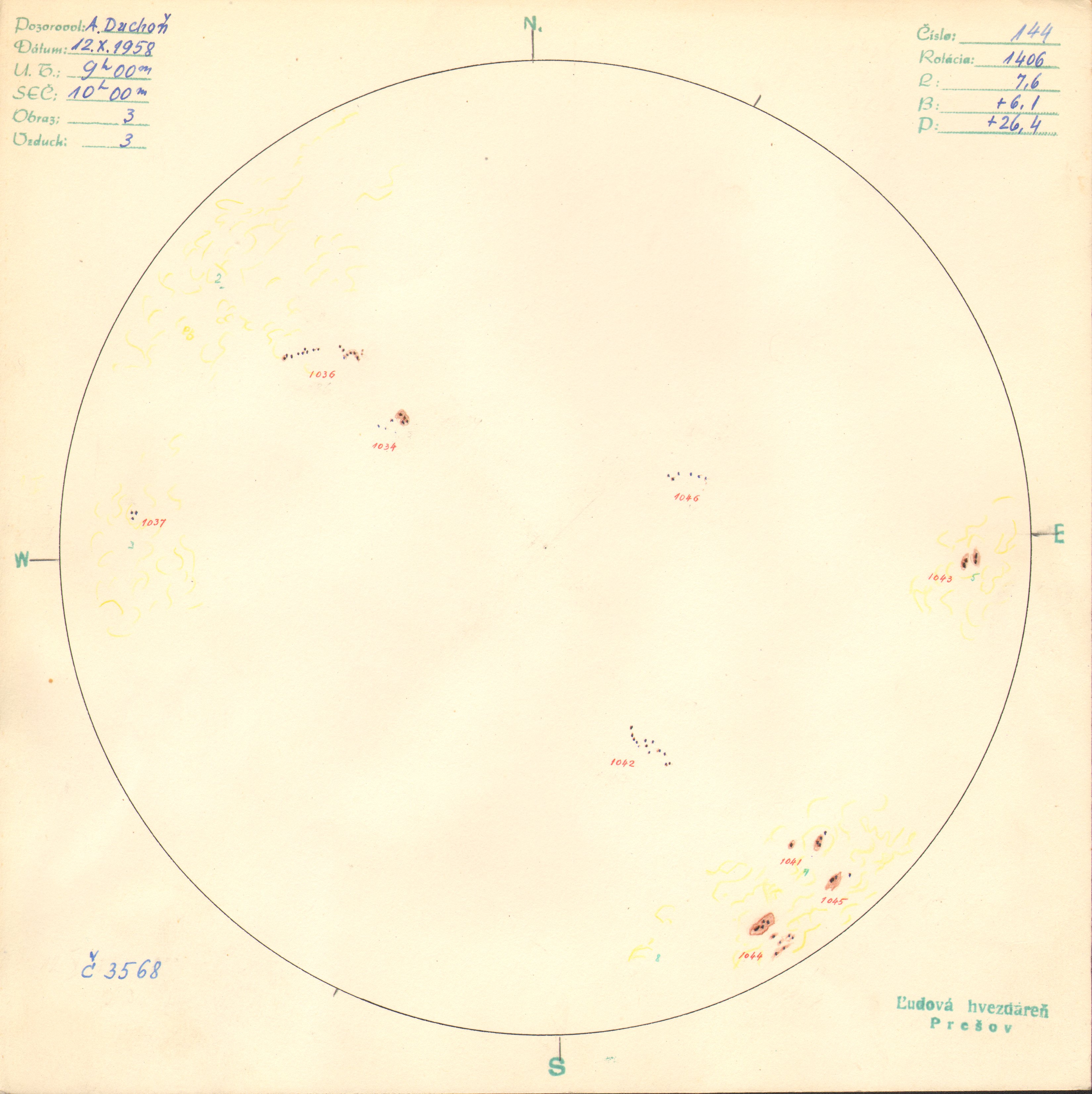 Obrázok zákresu Slnka na deň 12.10.1958