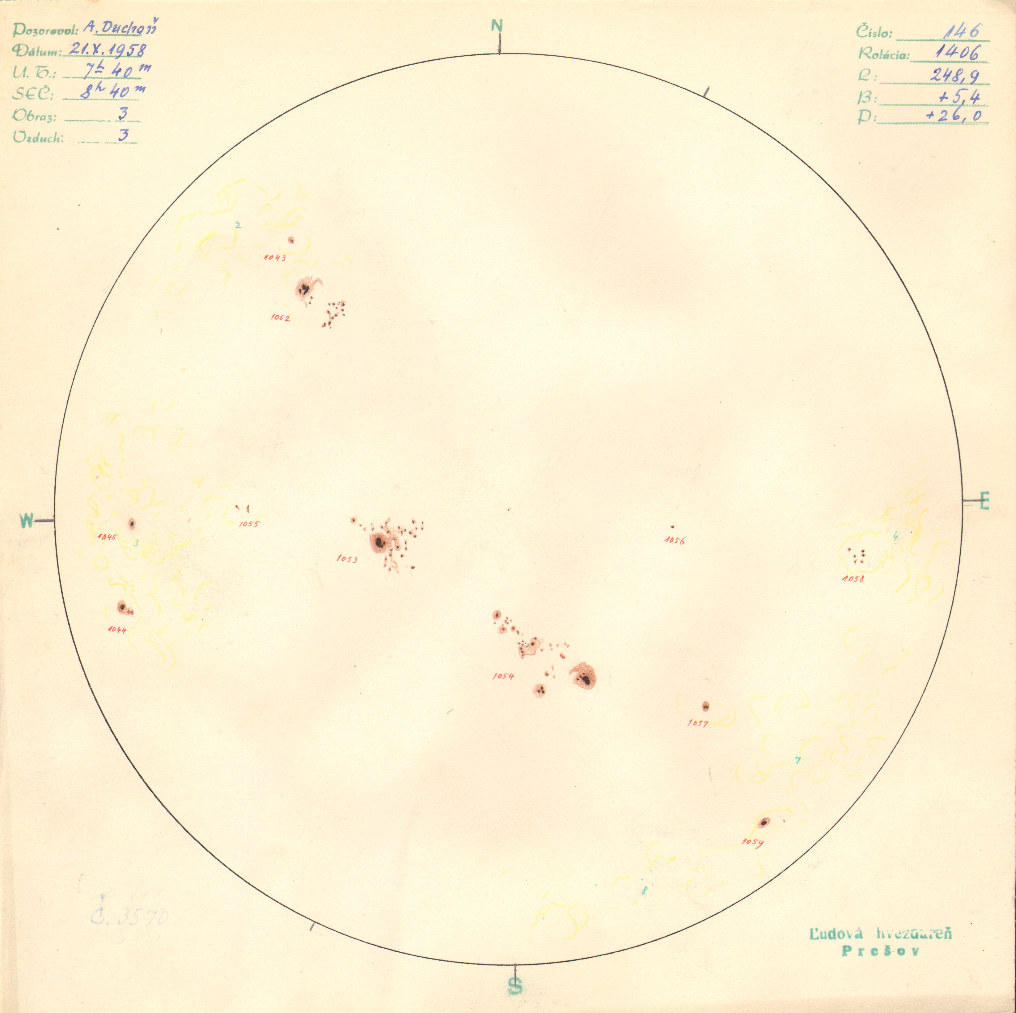 Obrázok zákresu Slnka na deň 21.10.1958