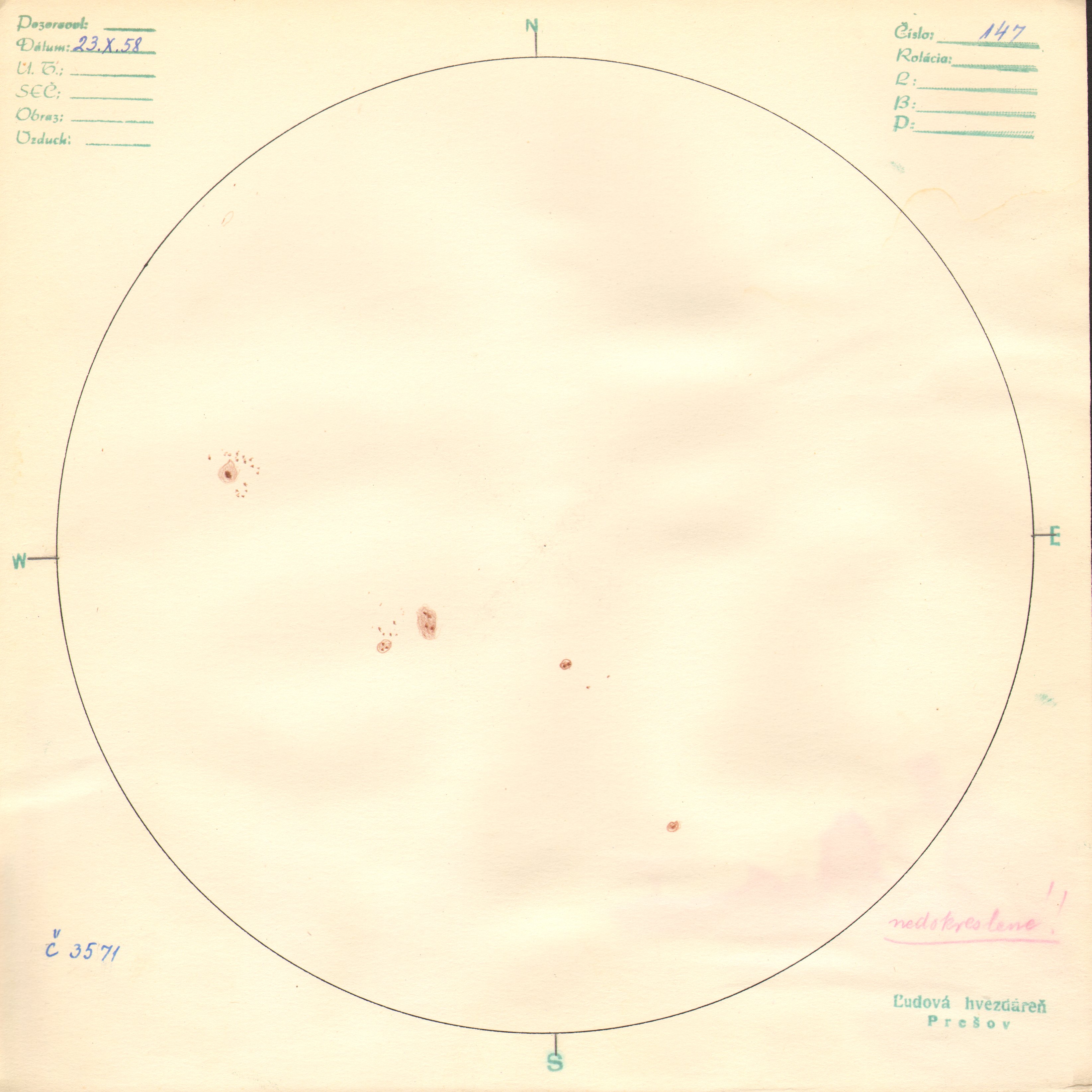 Obrázok zákresu Slnka na deň 23.10.1958