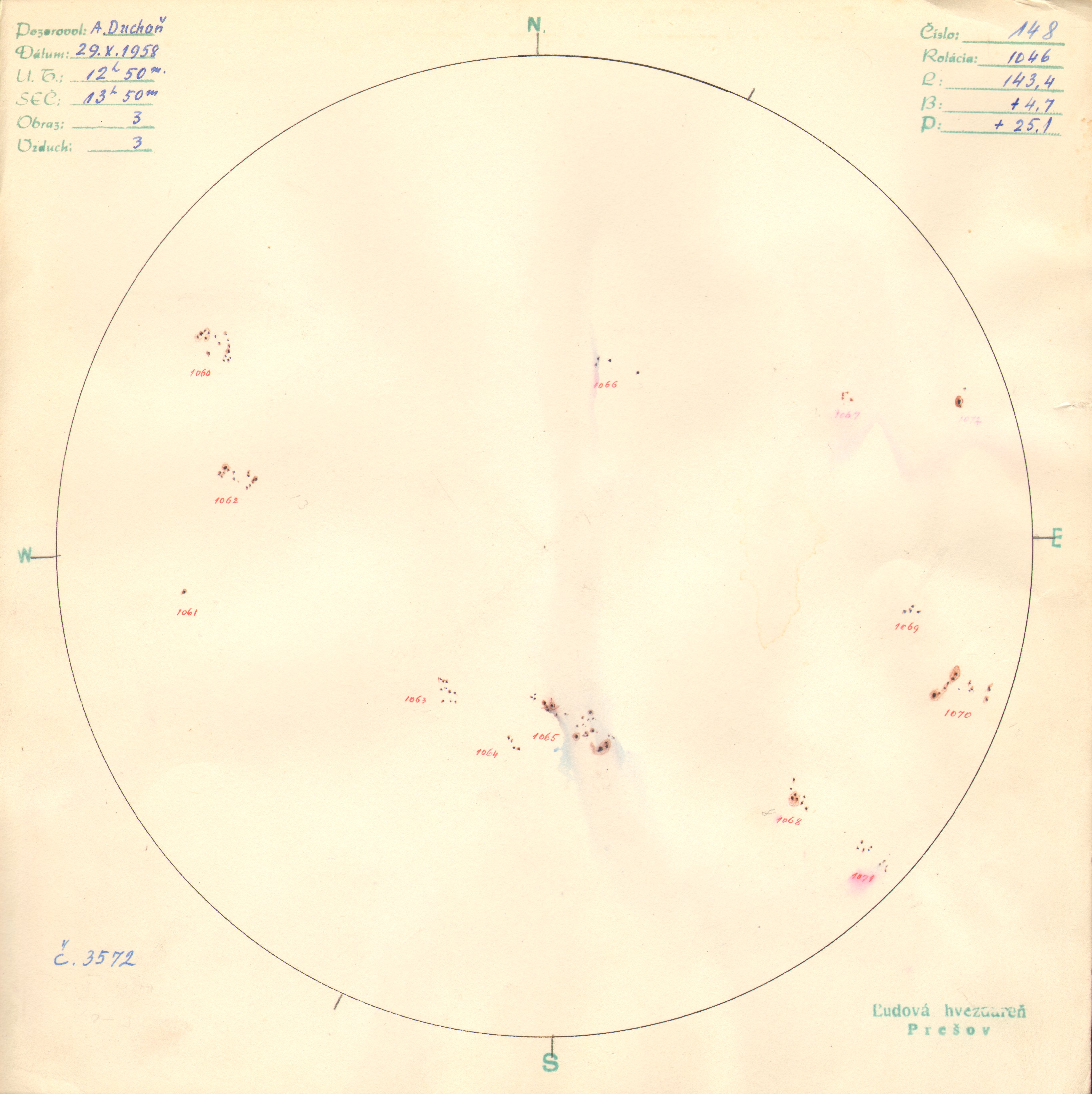 Obrázok zákresu Slnka na deň 29.10.1958
