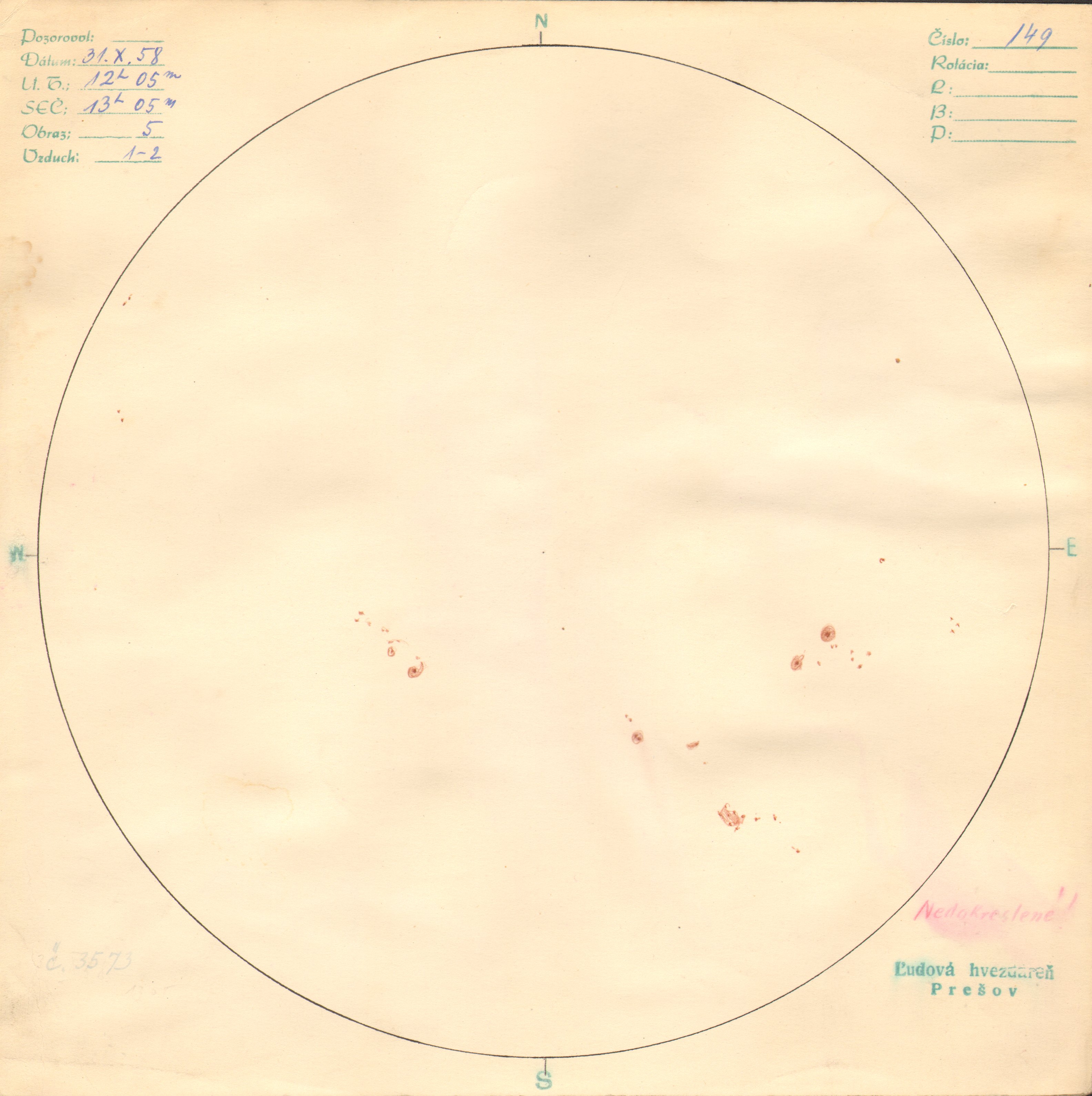 Obrázok zákresu Slnka na deň 31.10.1958