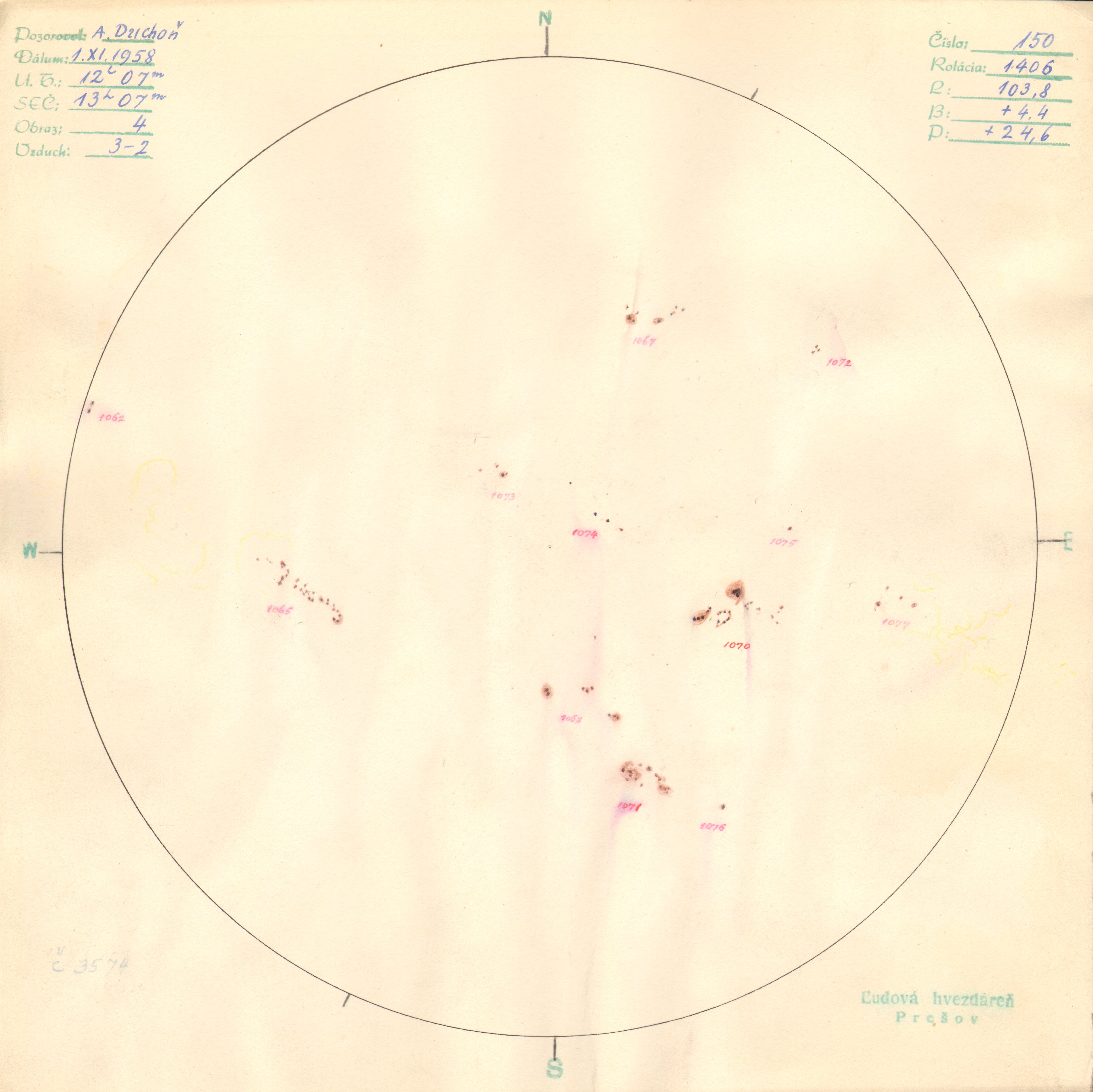 Obrázok zákresu Slnka na deň 01.11.1958