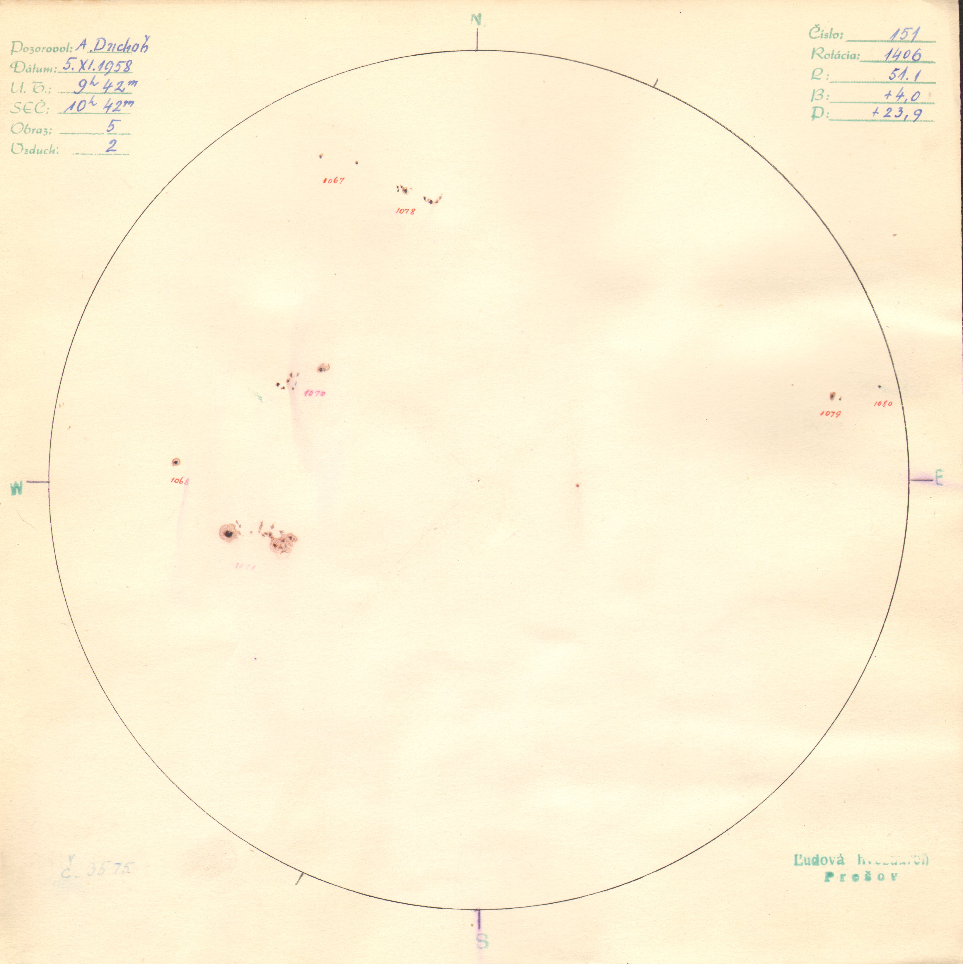 Obrázok zákresu Slnka na deň 05.11.1958