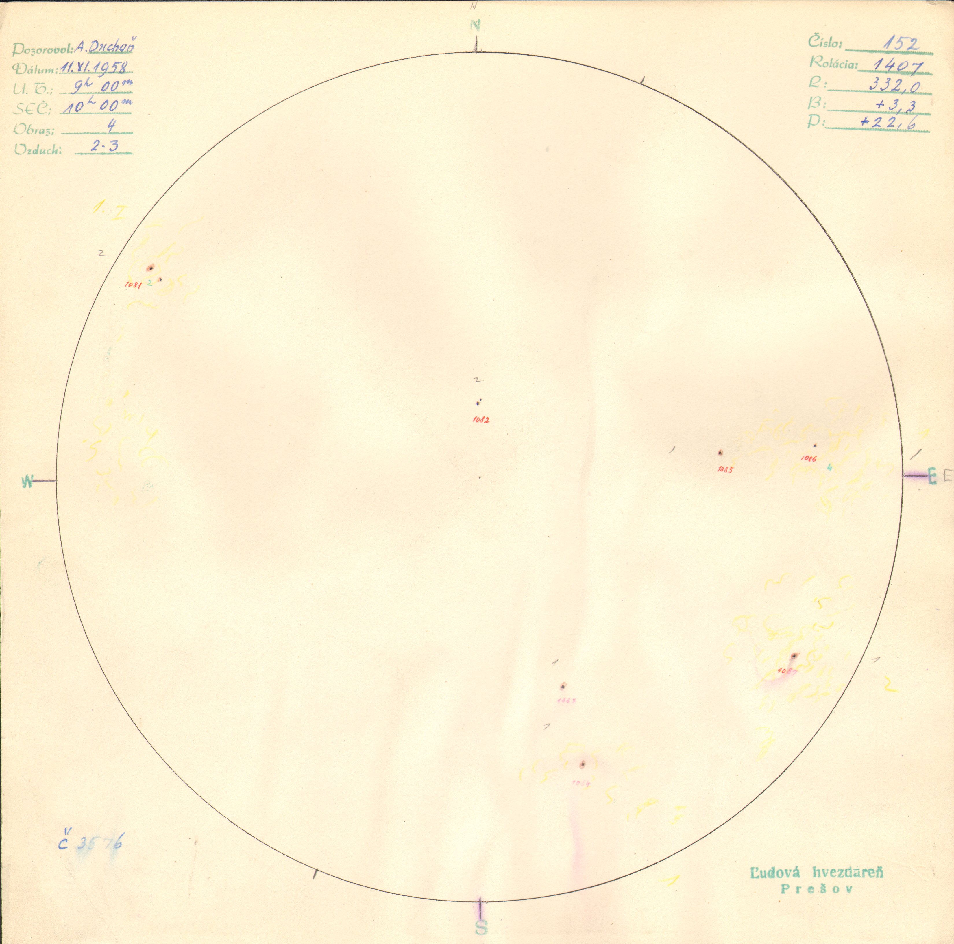 Obrázok zákresu Slnka na deň 11.11.1958