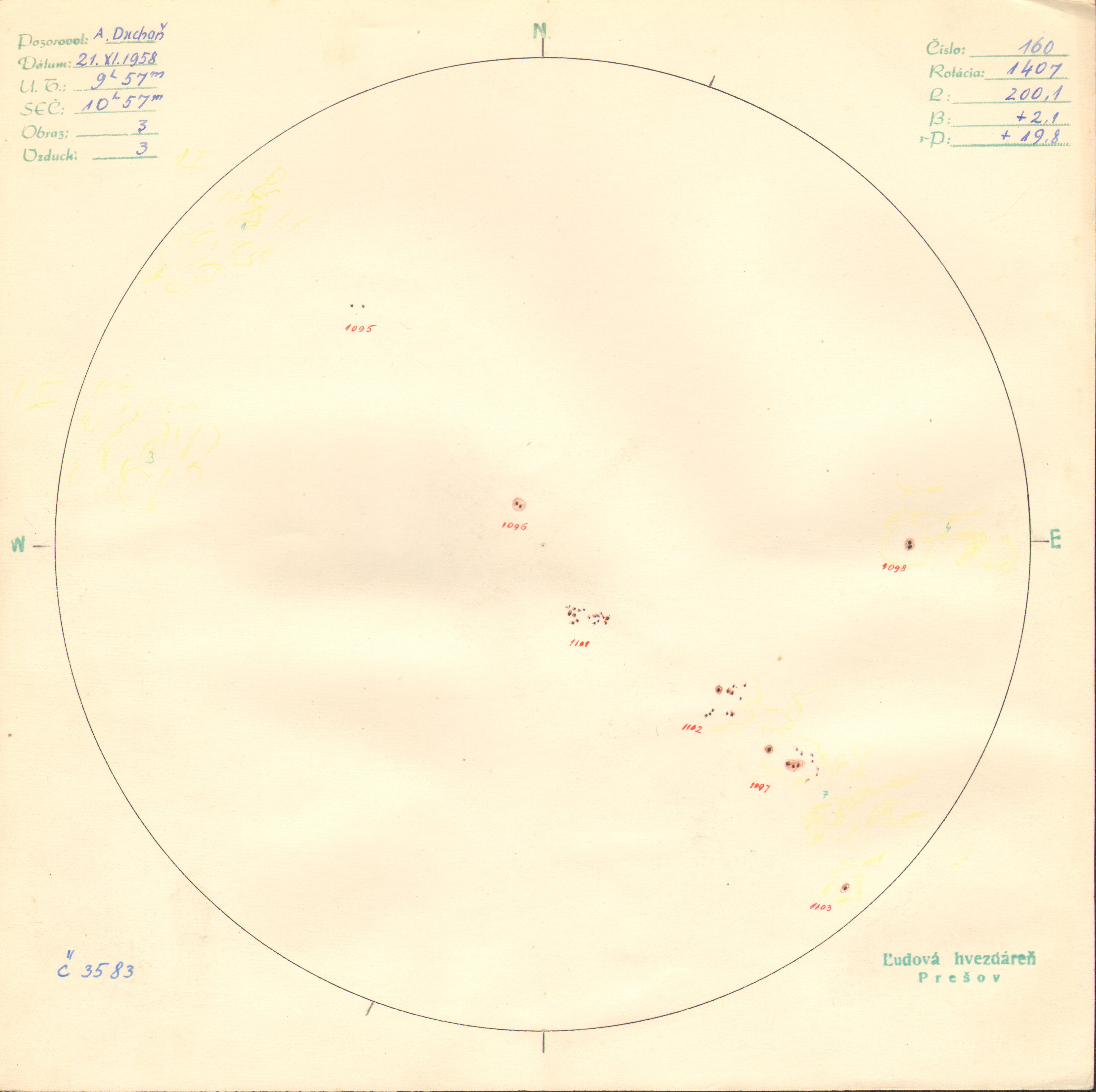 Obrázok zákresu Slnka na deň 21.11.1958