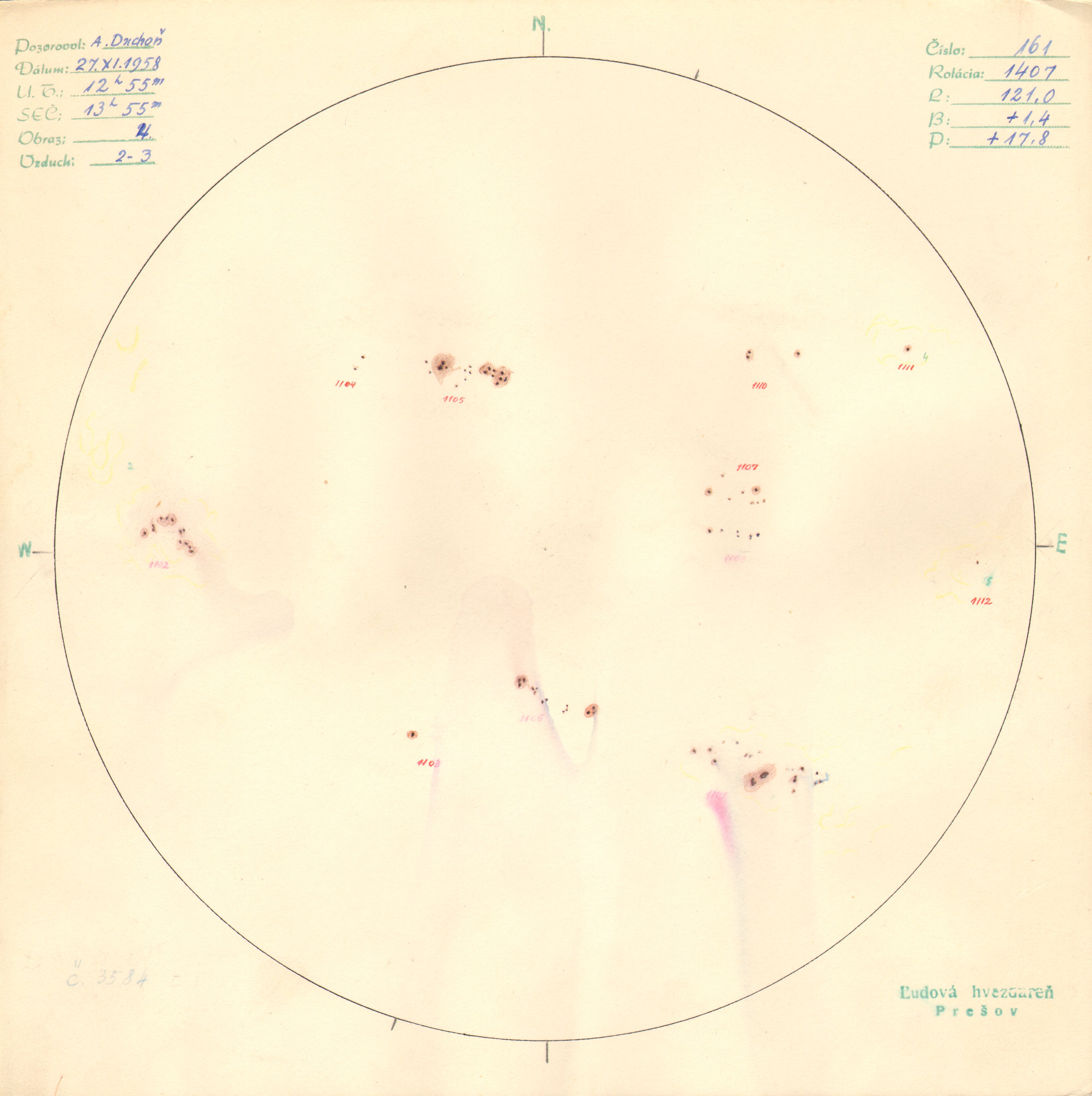 Obrázok zákresu Slnka na deň 27.11.1958