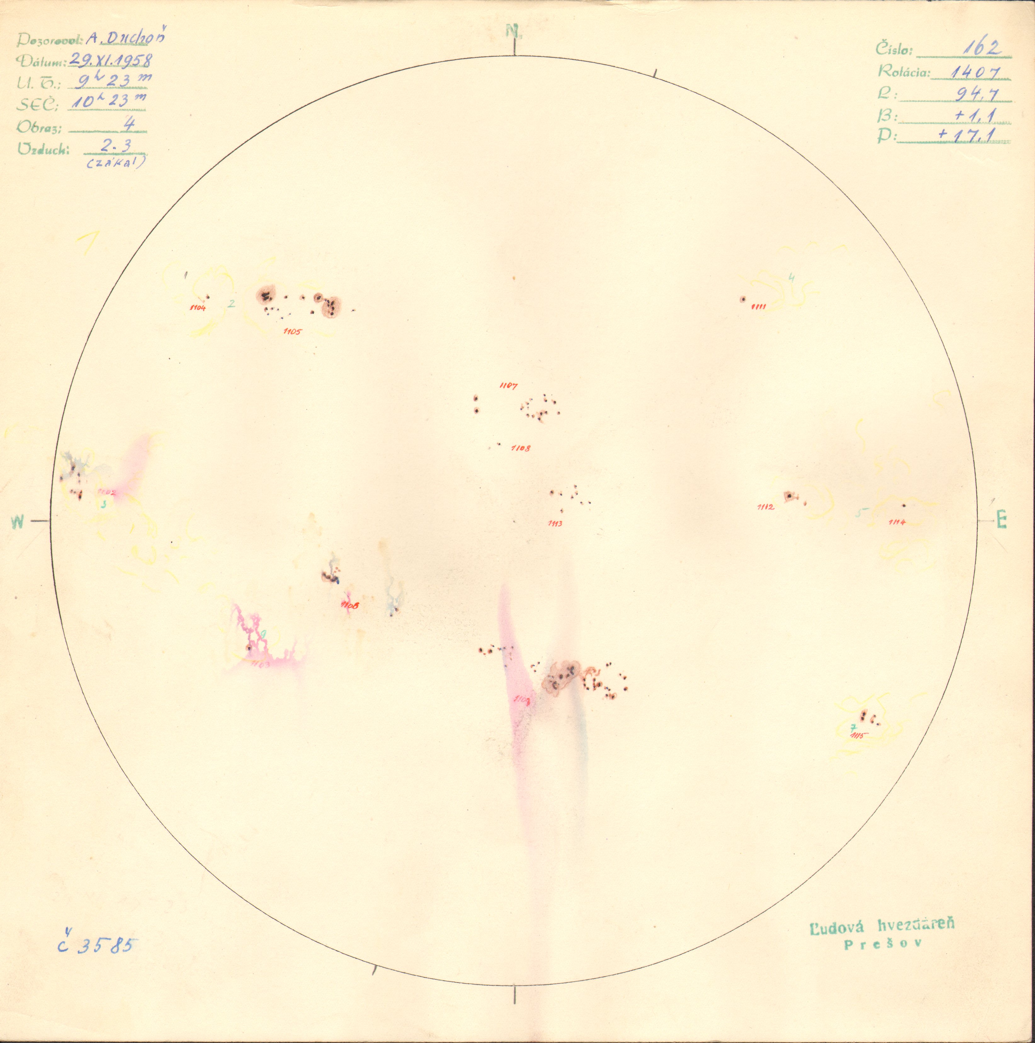 Obrázok zákresu Slnka na deň 29.11.1958