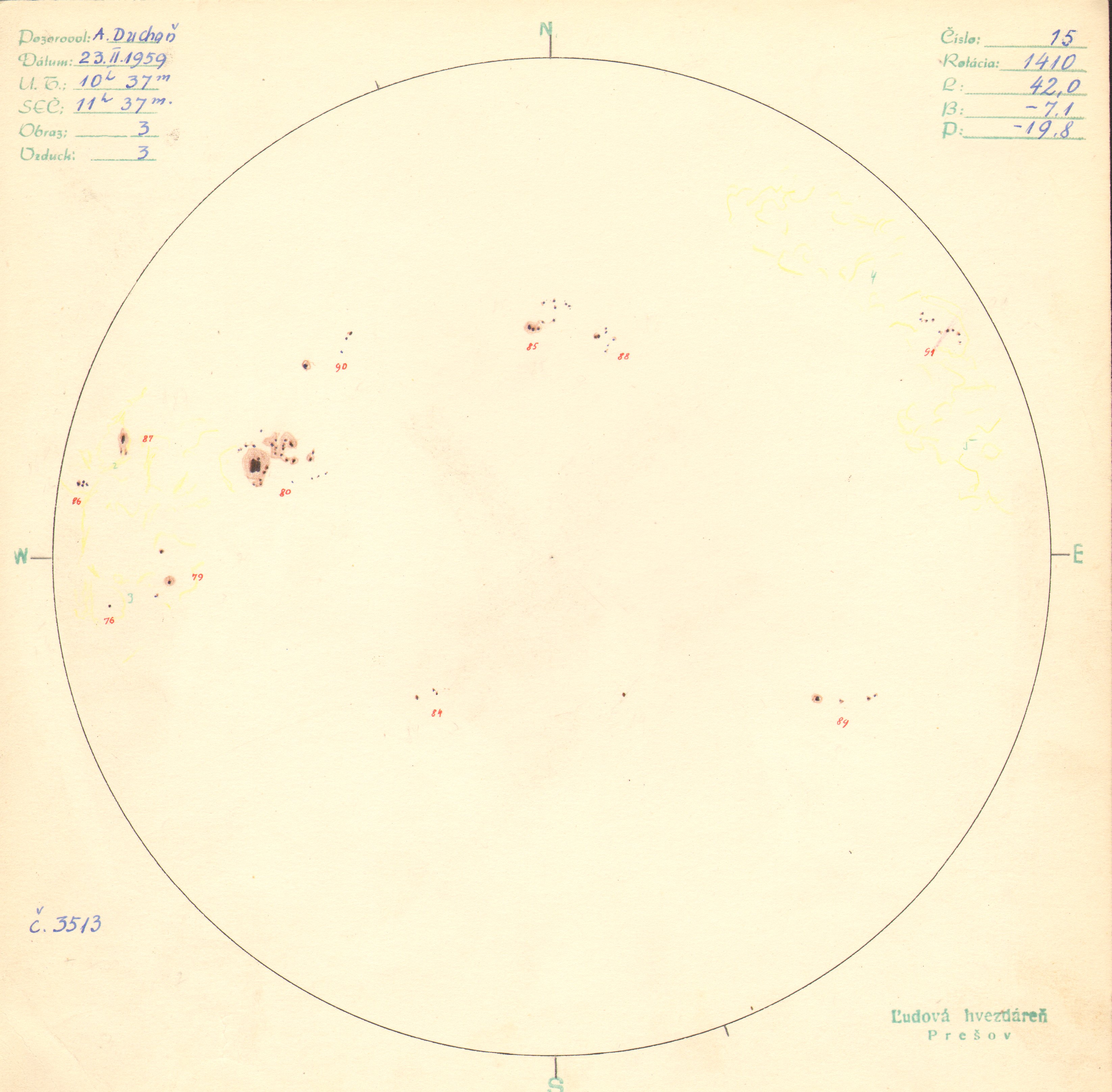 Obrázok zákresu Slnka na deň 23.02.1959