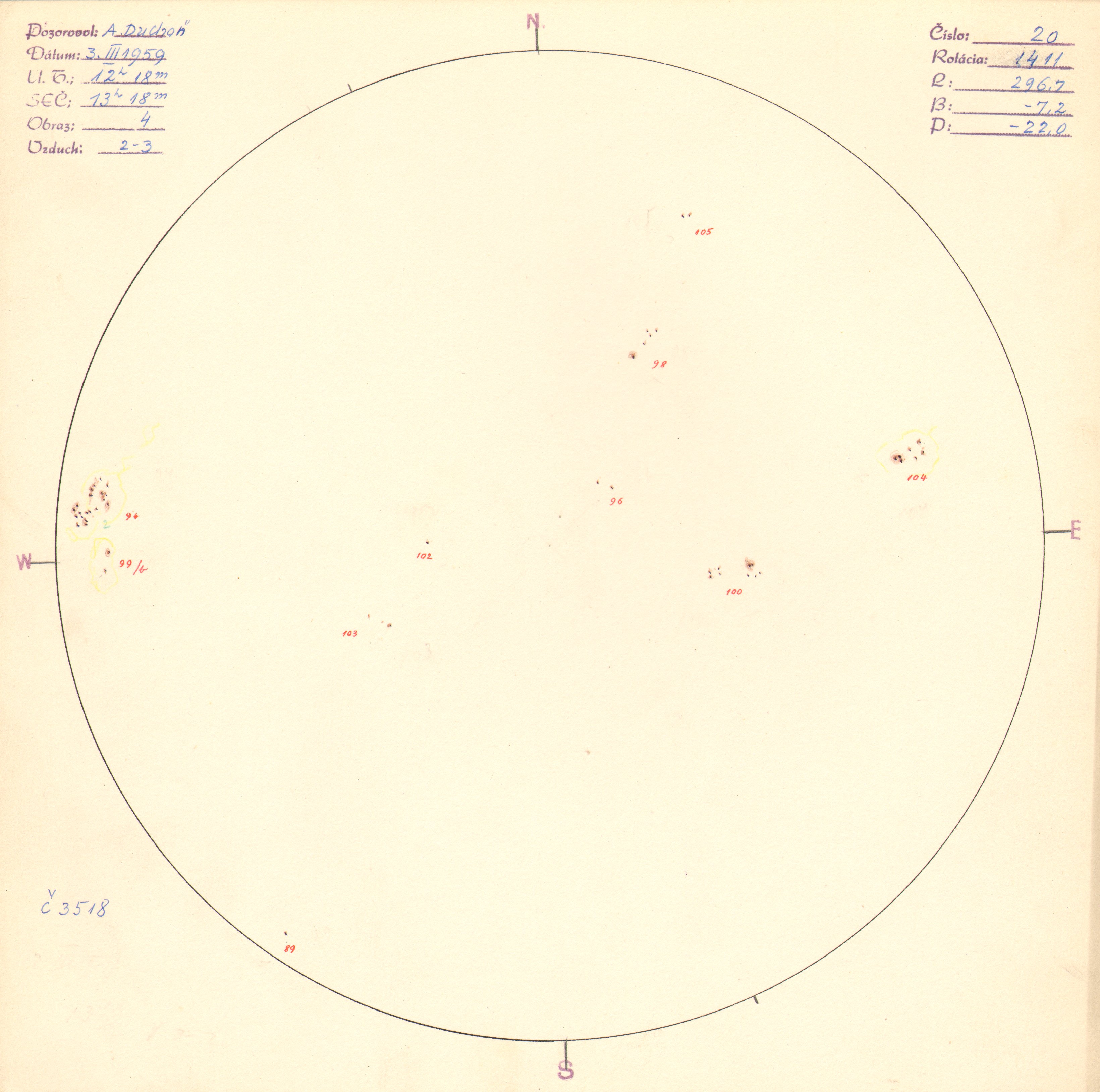 Obrázok zákresu Slnka na deň 03.03.1959