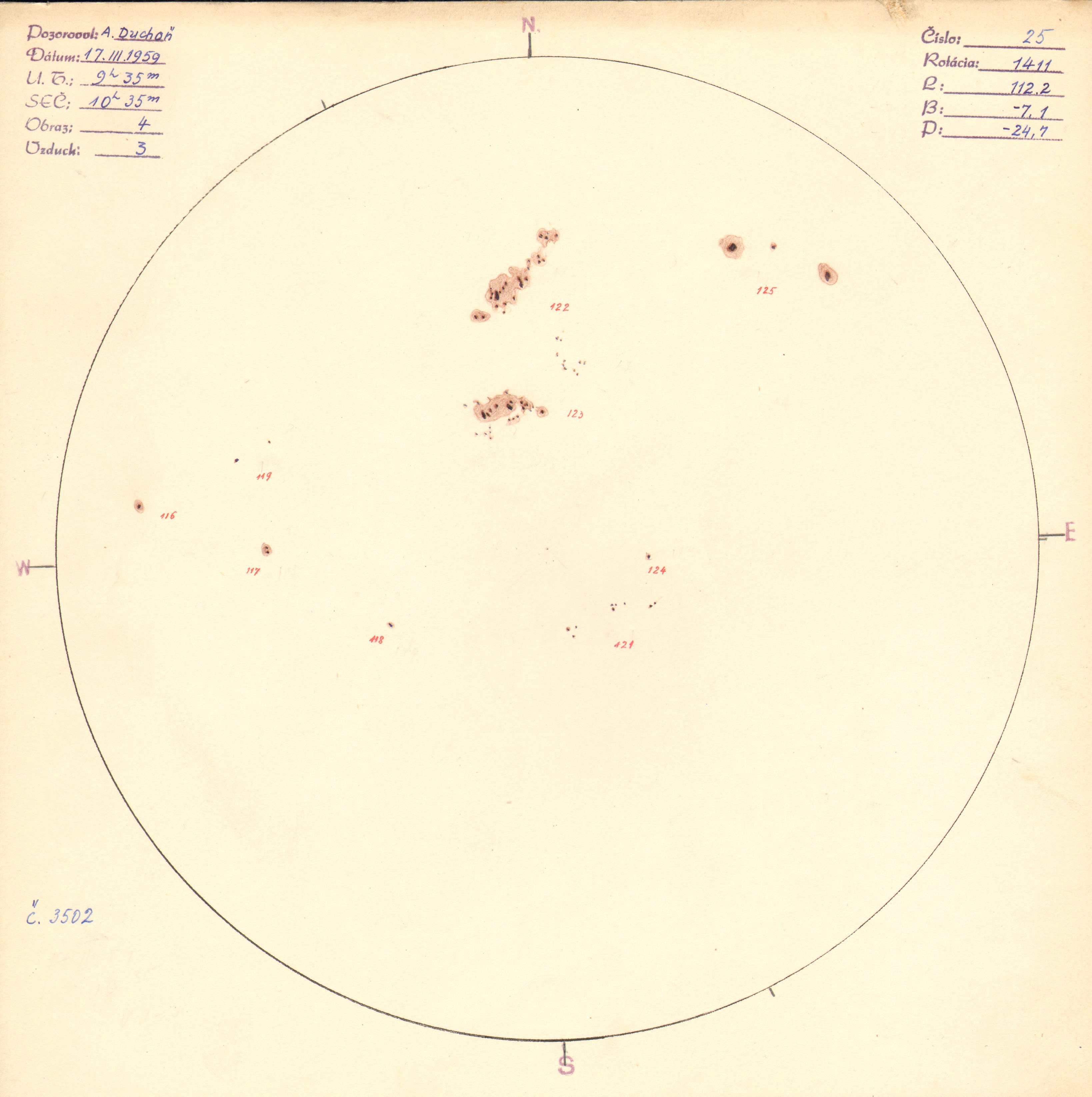 Obrázok zákresu Slnka na deň 17.03.1959