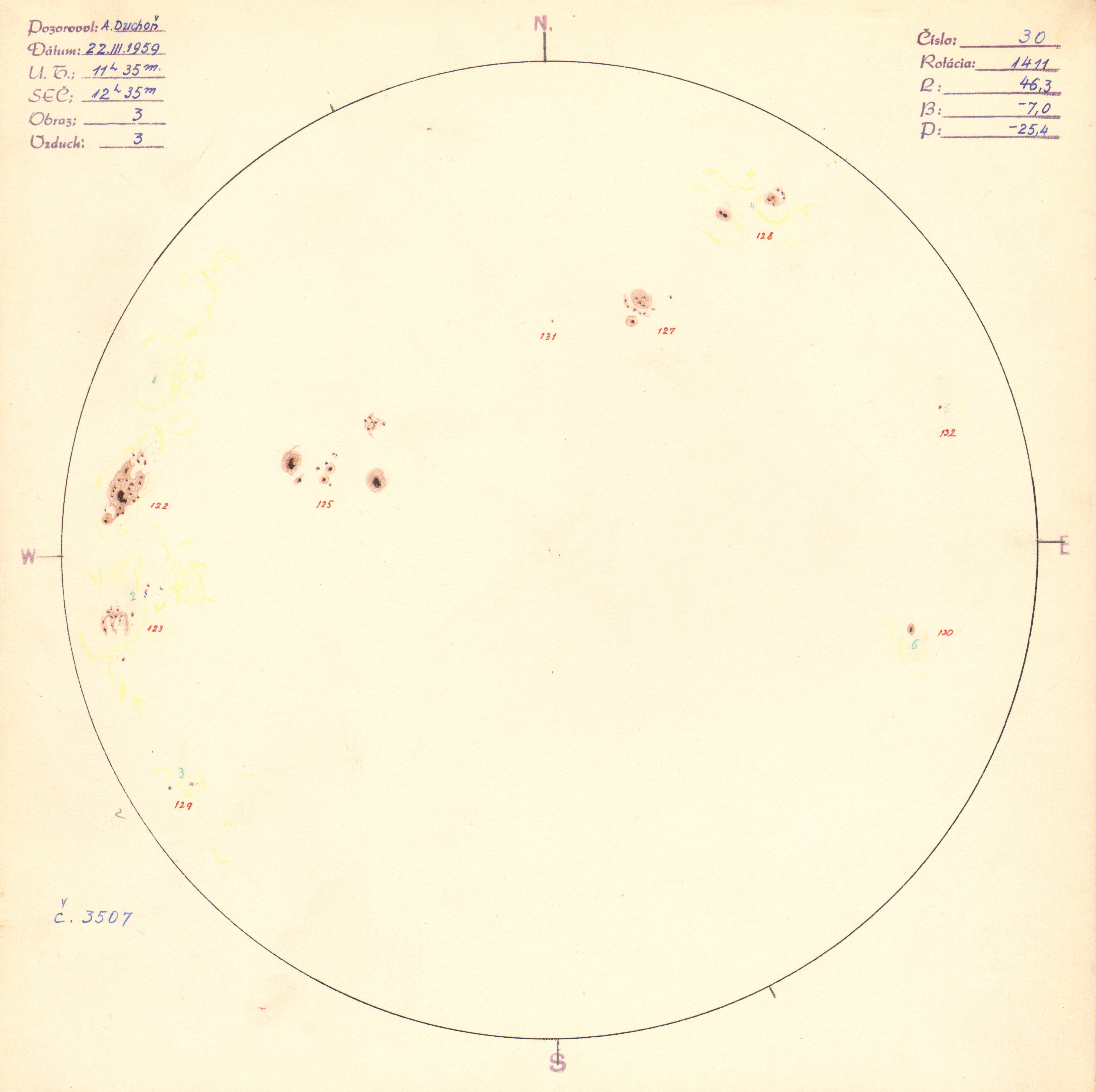 Obrázok zákresu Slnka na deň 22.03.1959