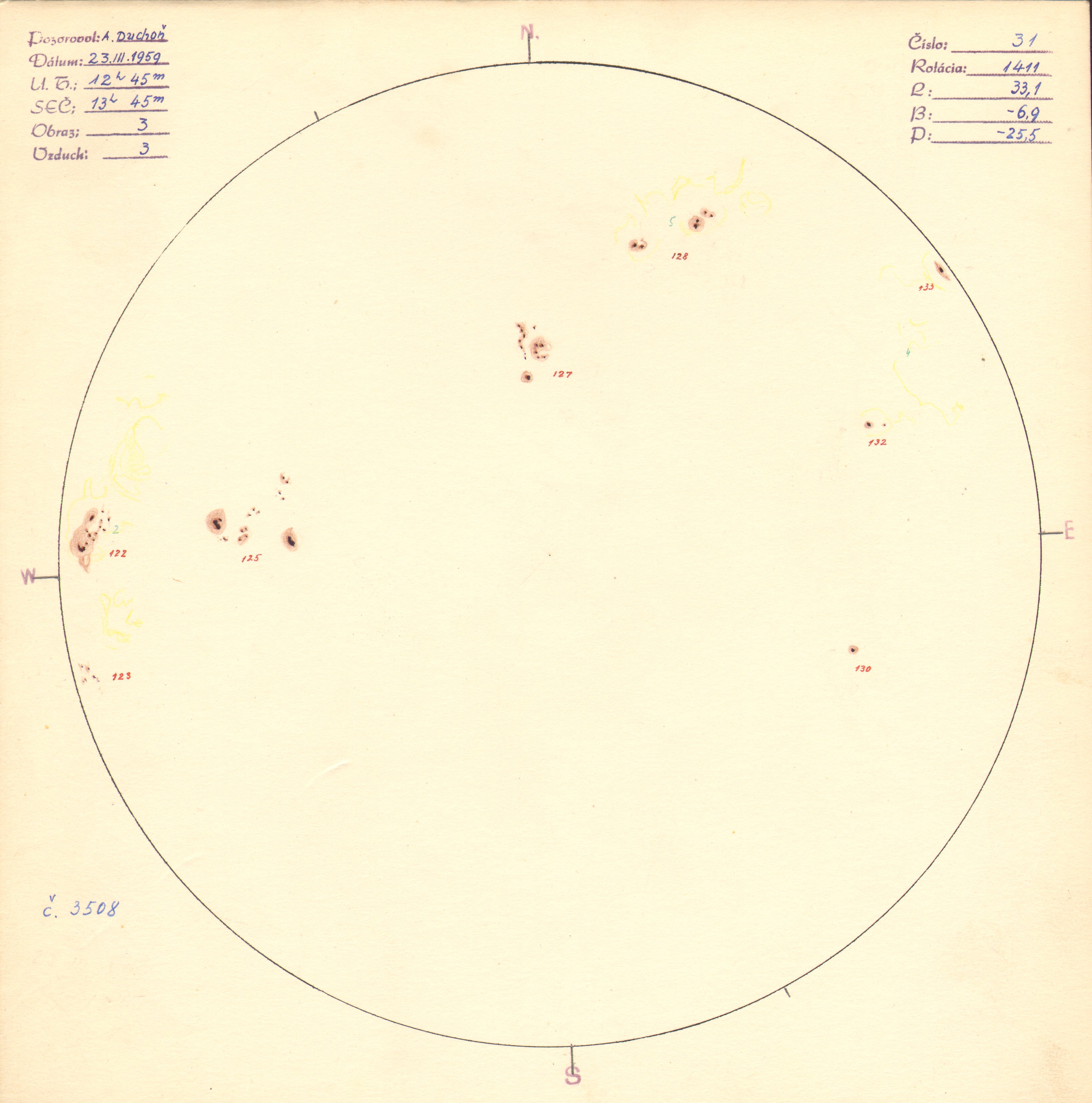 Obrázok zákresu Slnka na deň 23.03.1959