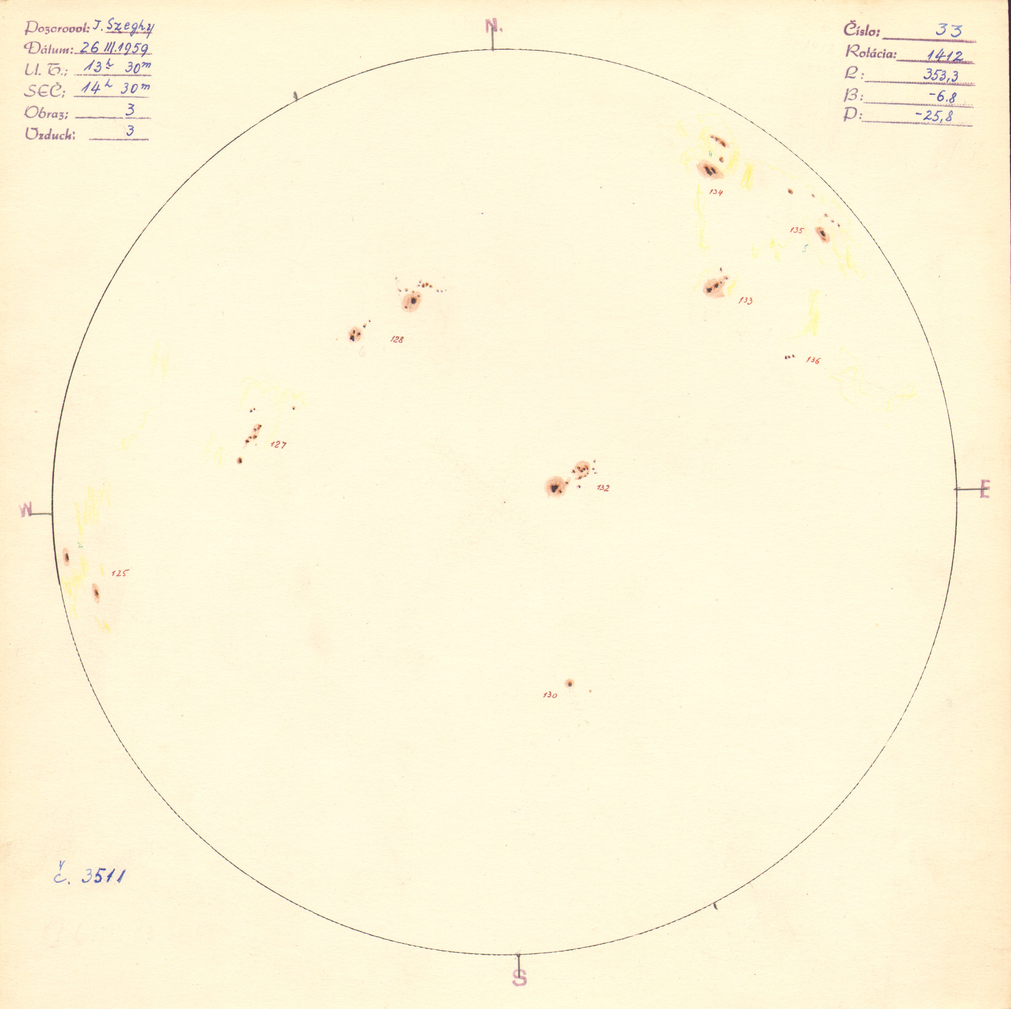Obrázok zákresu Slnka na deň 26.03.1959