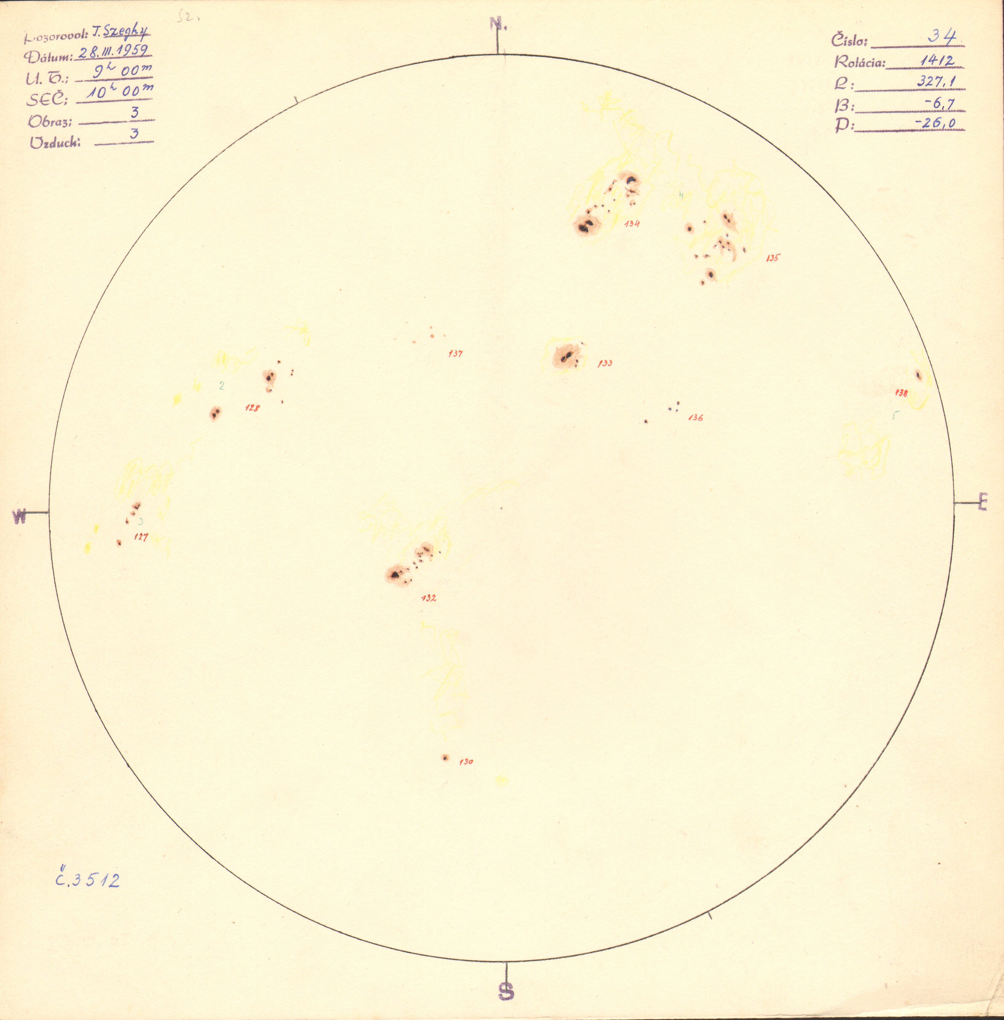 Obrázok zákresu Slnka na deň 28.03.1959