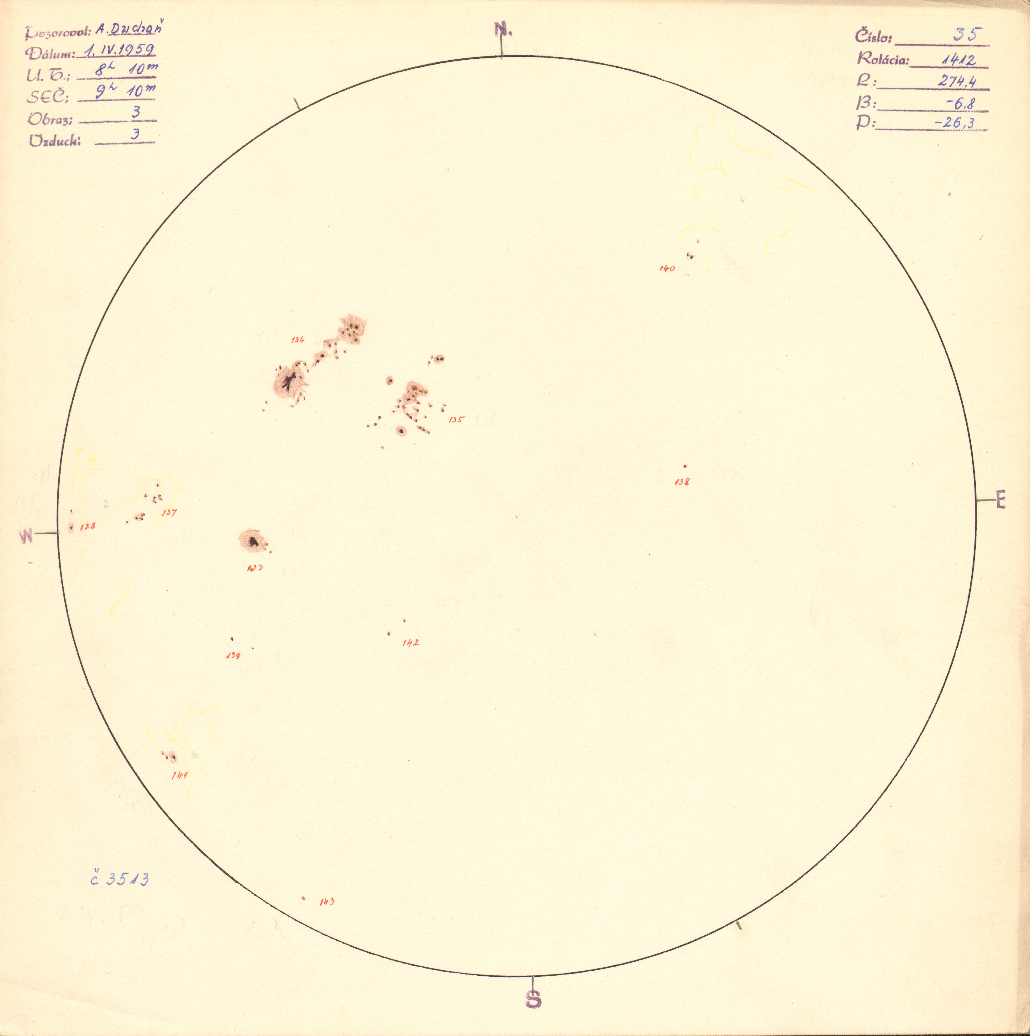 Obrázok zákresu Slnka na deň 01.04.1959