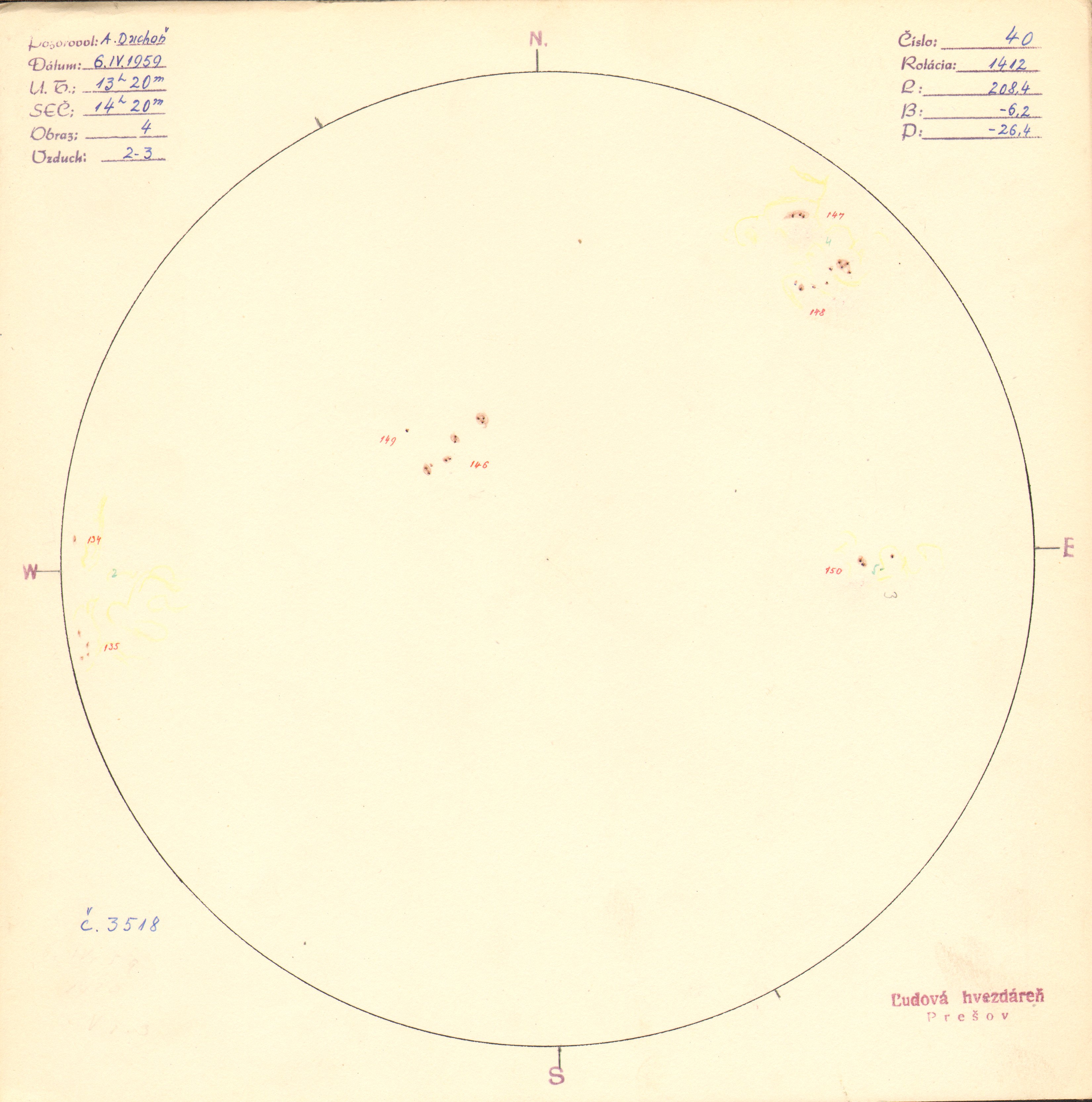 Obrázok zákresu Slnka na deň 06.04.1959