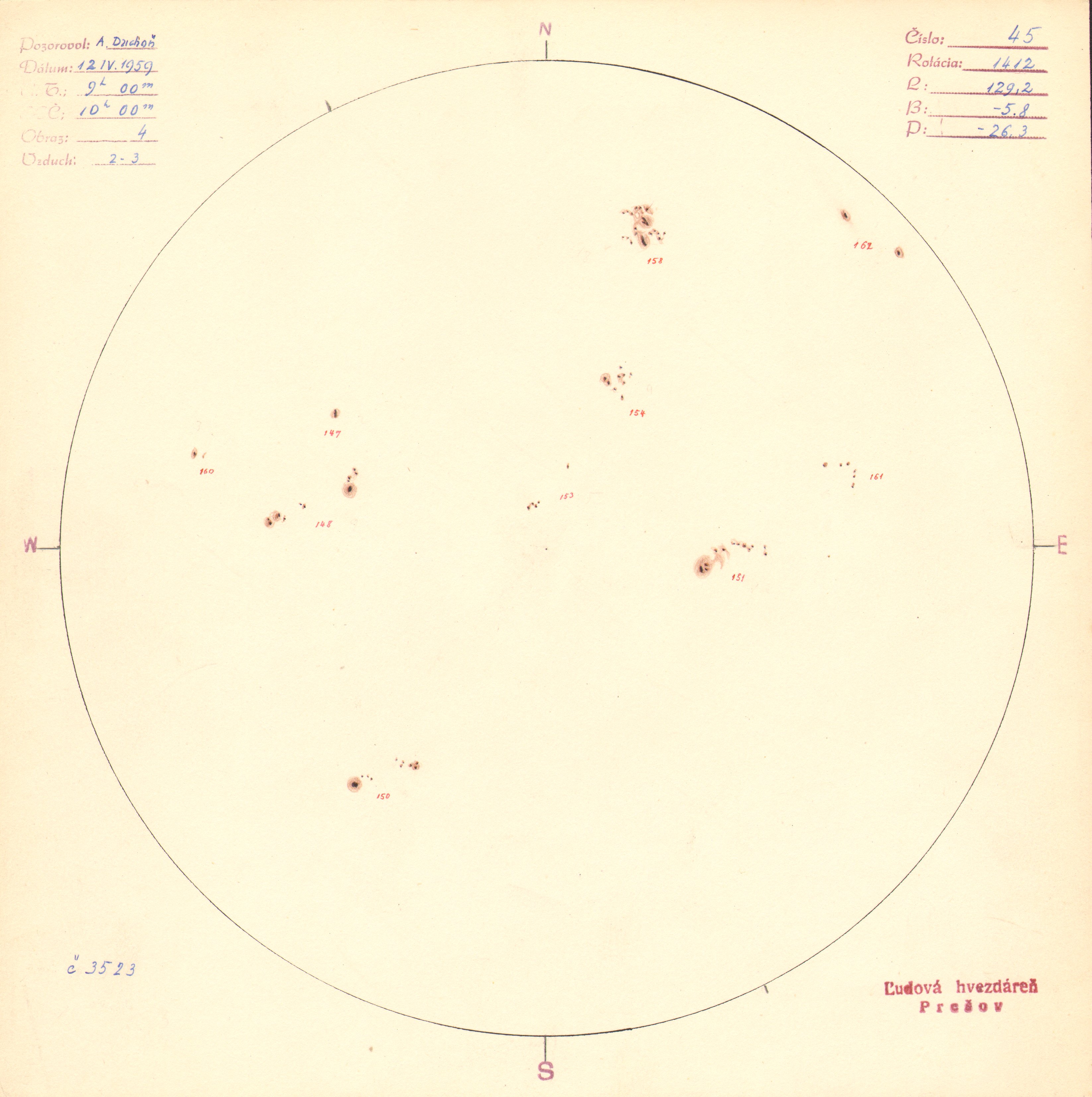 Obrázok zákresu Slnka na deň 12.04.1959