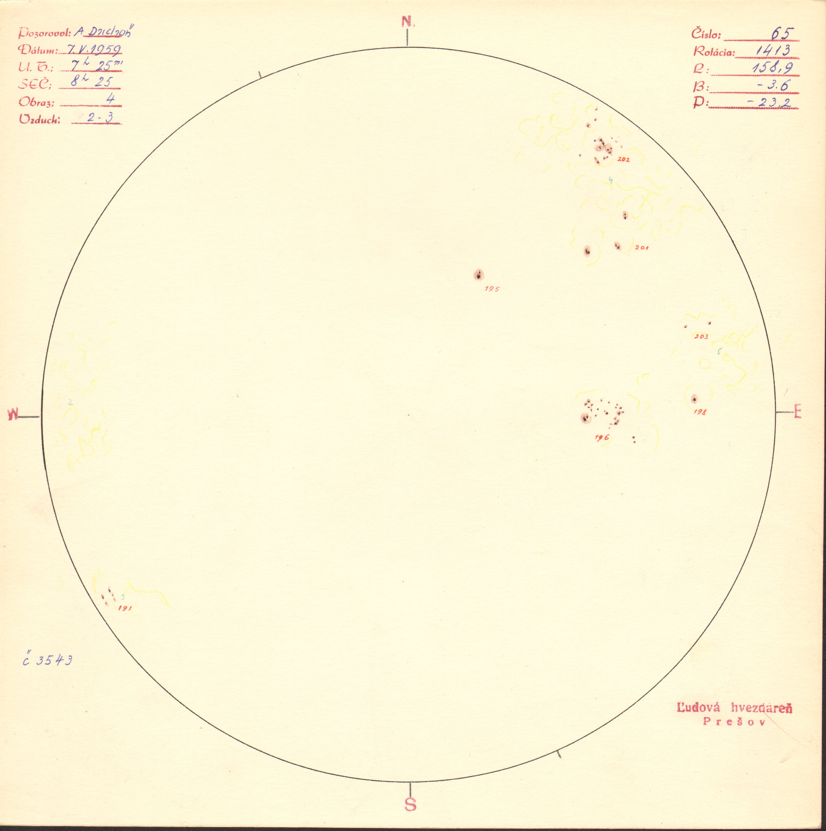 Obrázok zákresu Slnka na deň 07.05.1959
