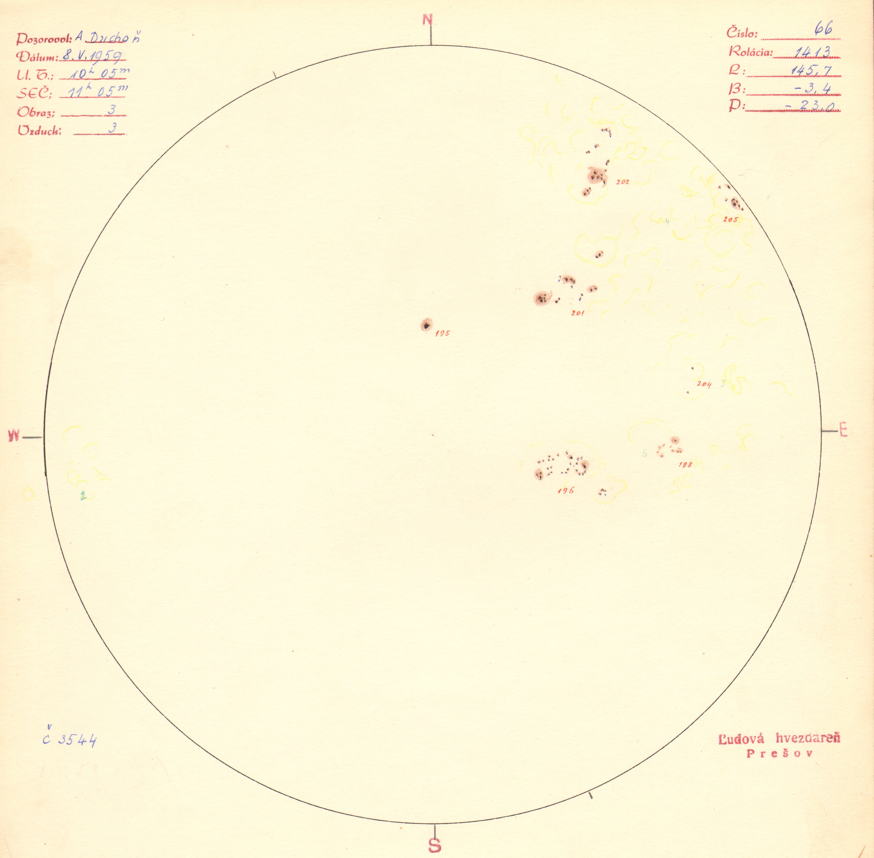 Obrázok zákresu Slnka na deň 08.05.1959