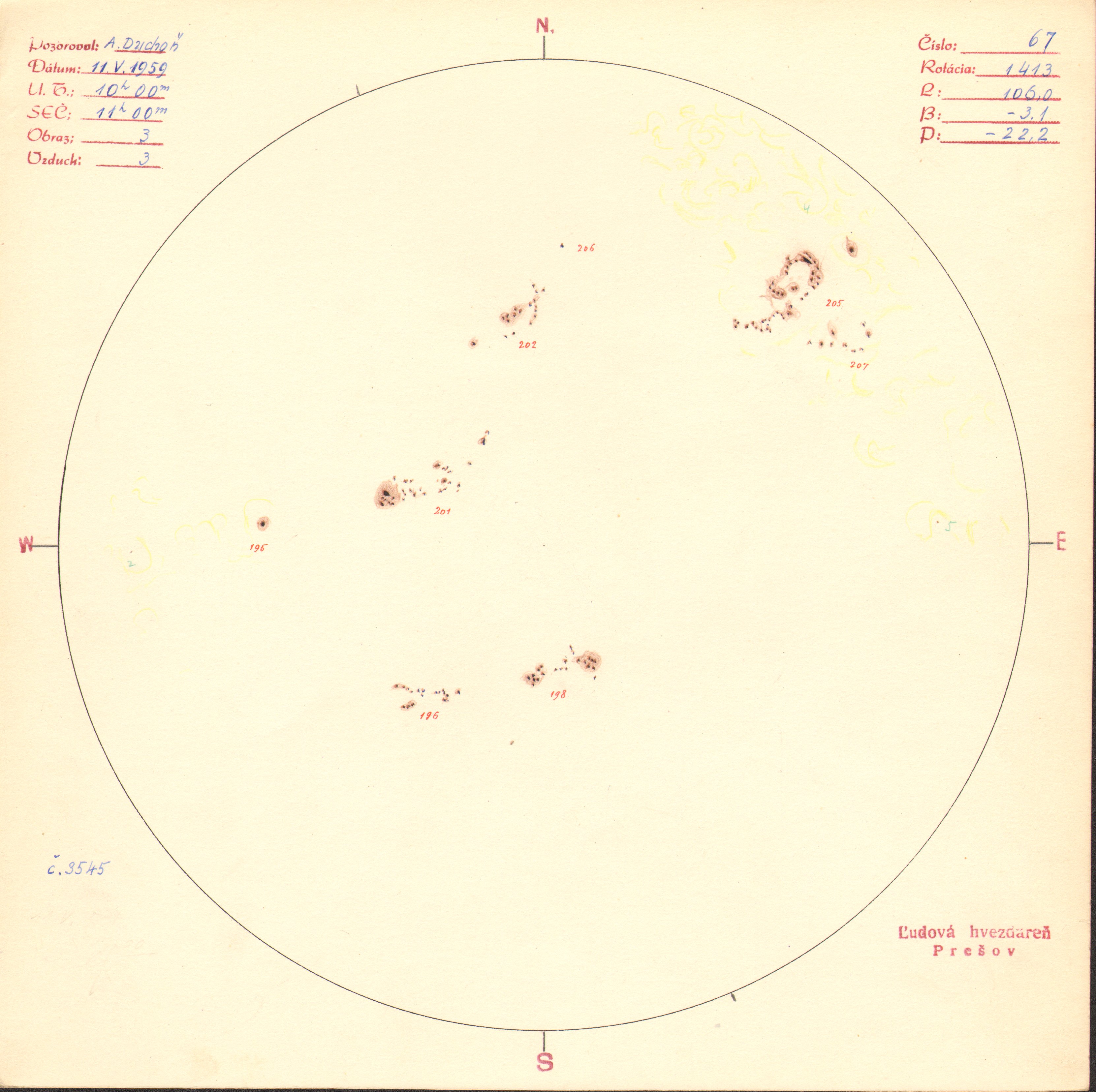 Obrázok zákresu Slnka na deň 11.05.1959