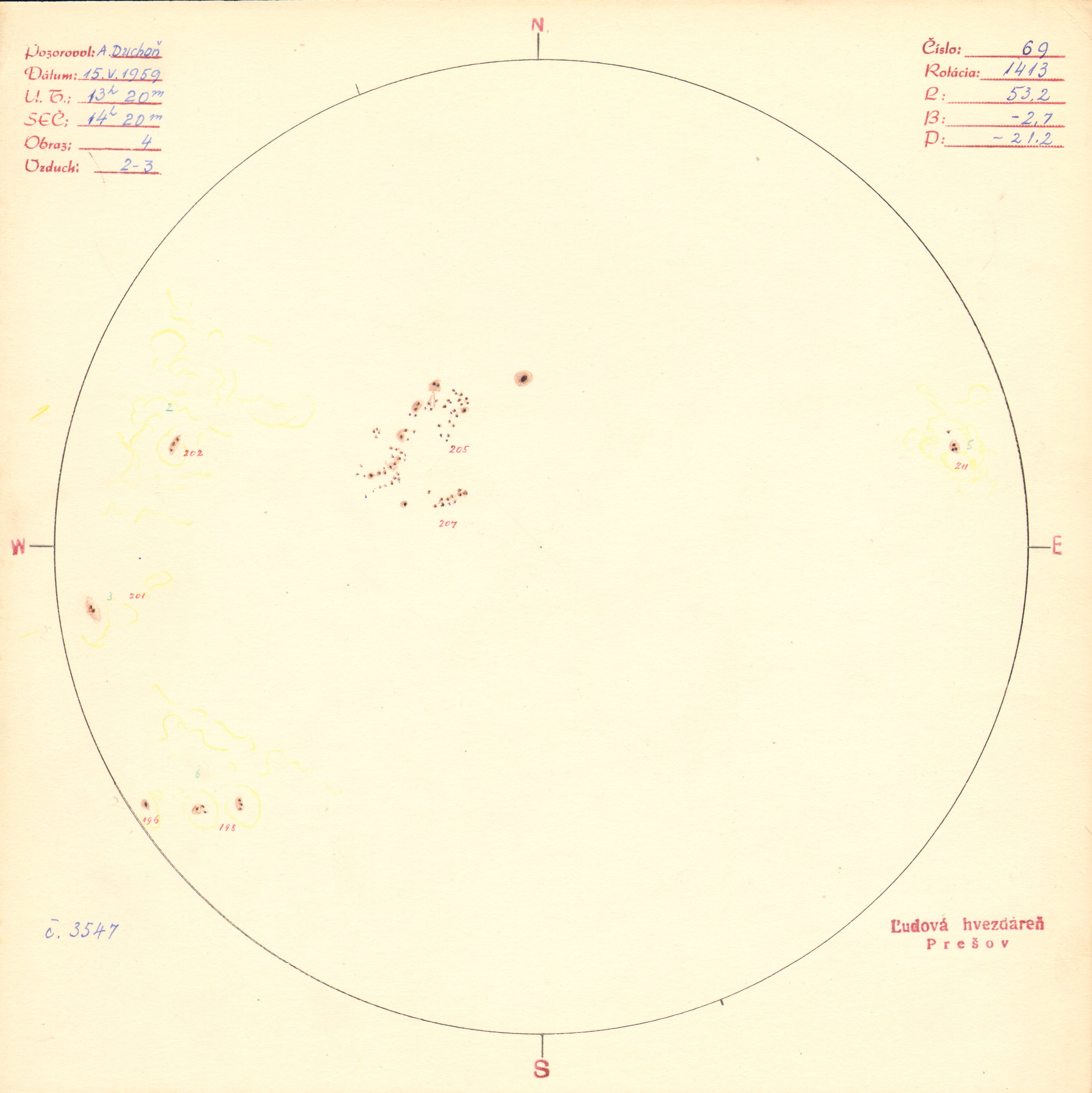 Obrázok zákresu Slnka na deň 15.05.1959