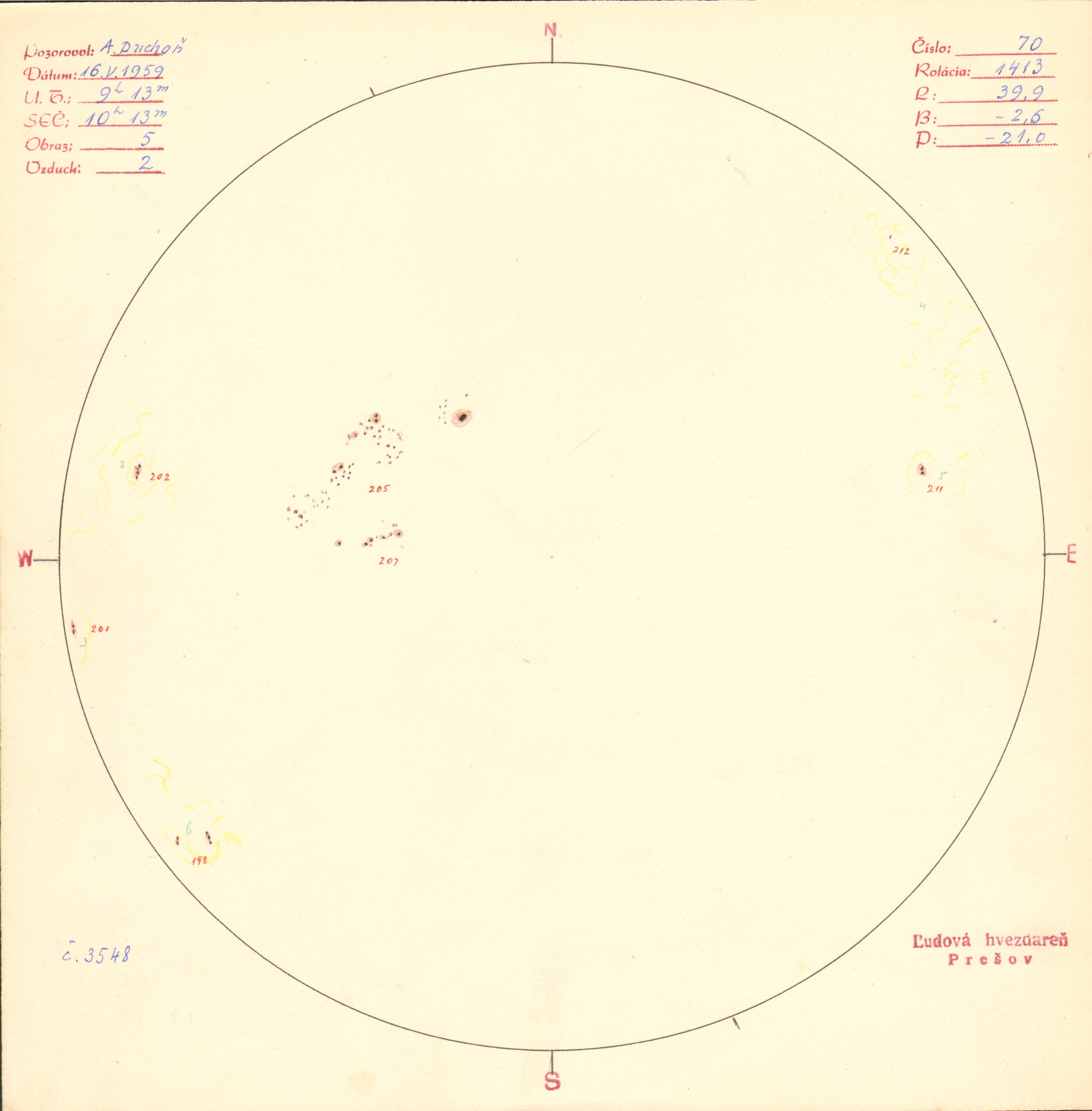 Obrázok zákresu Slnka na deň 16.05.1959