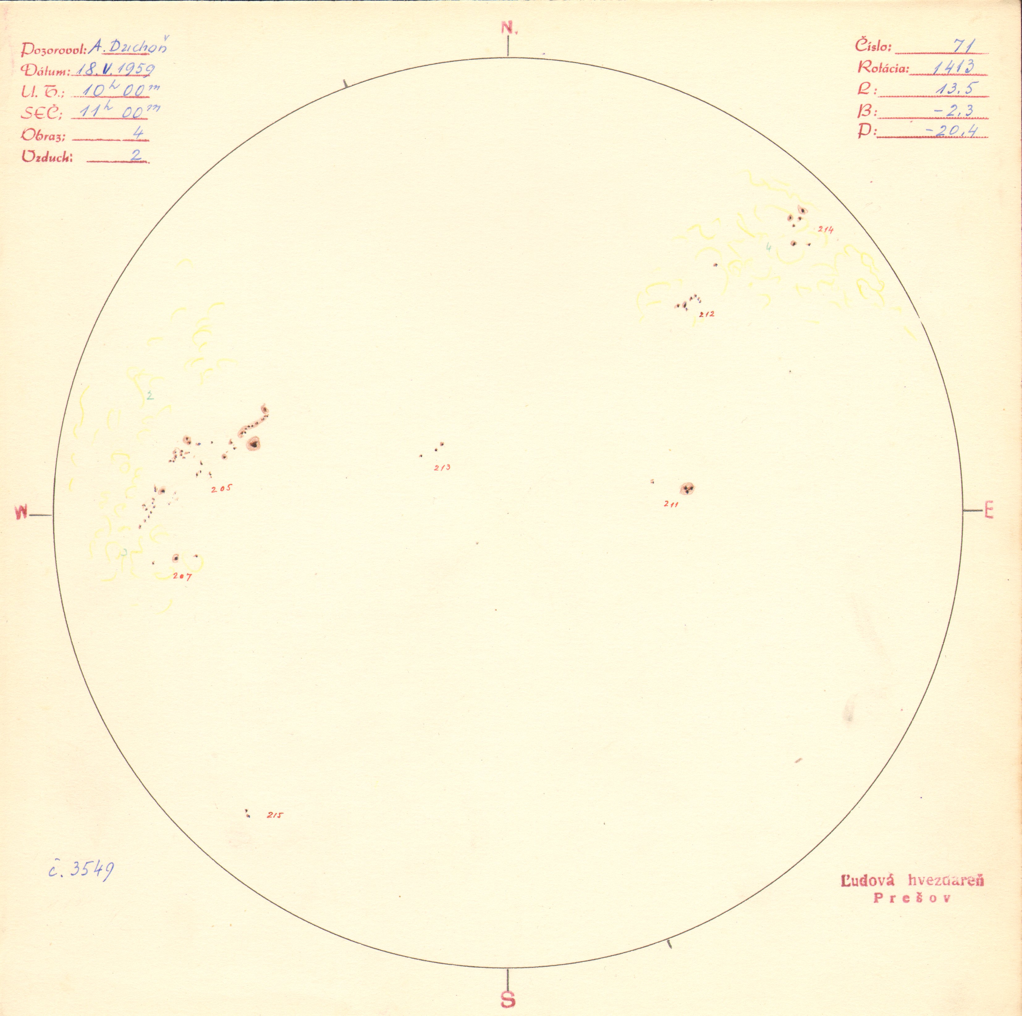 Obrázok zákresu Slnka na deň 18.05.1959