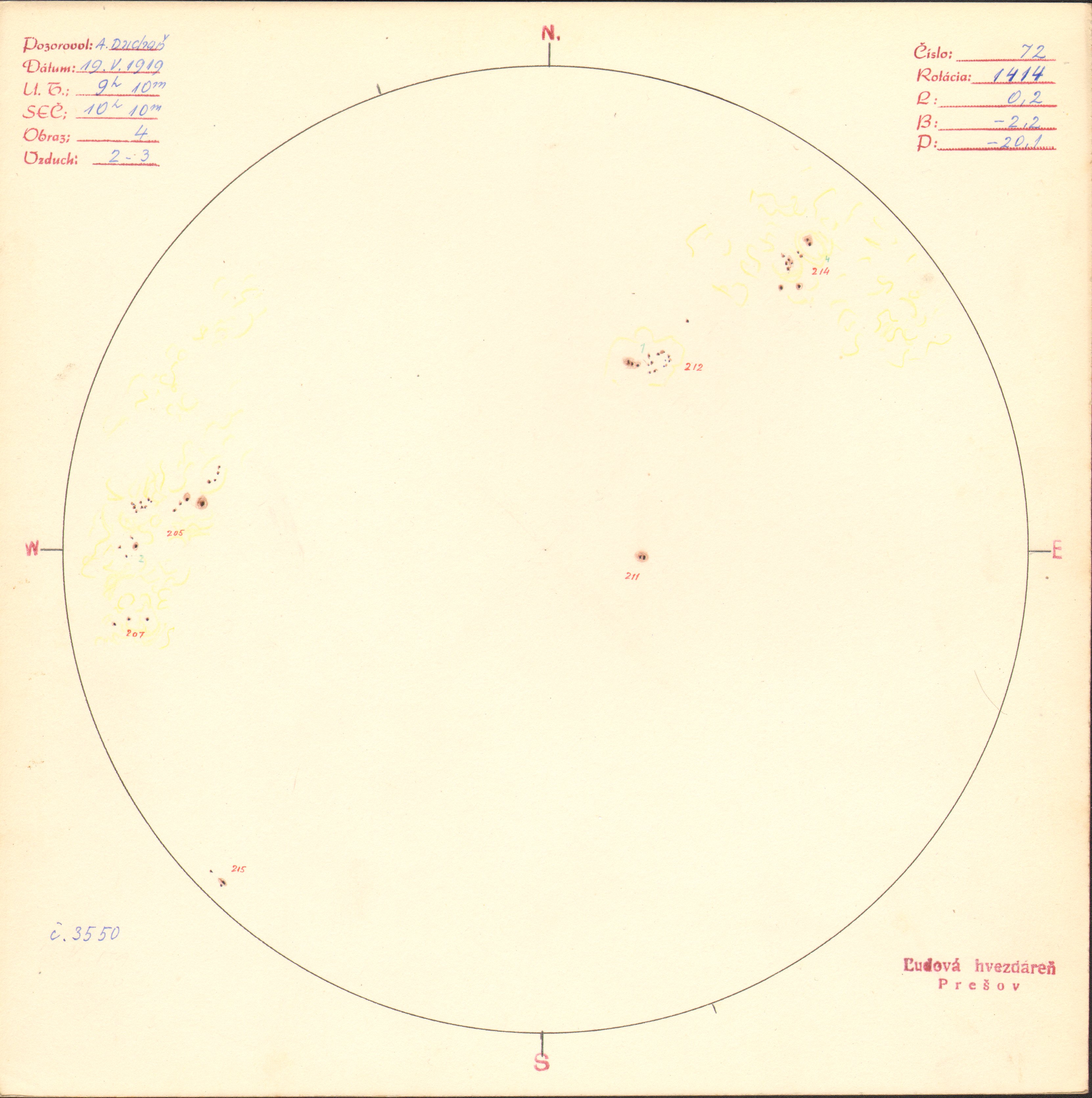 Obrázok zákresu Slnka na deň 19.05.1959