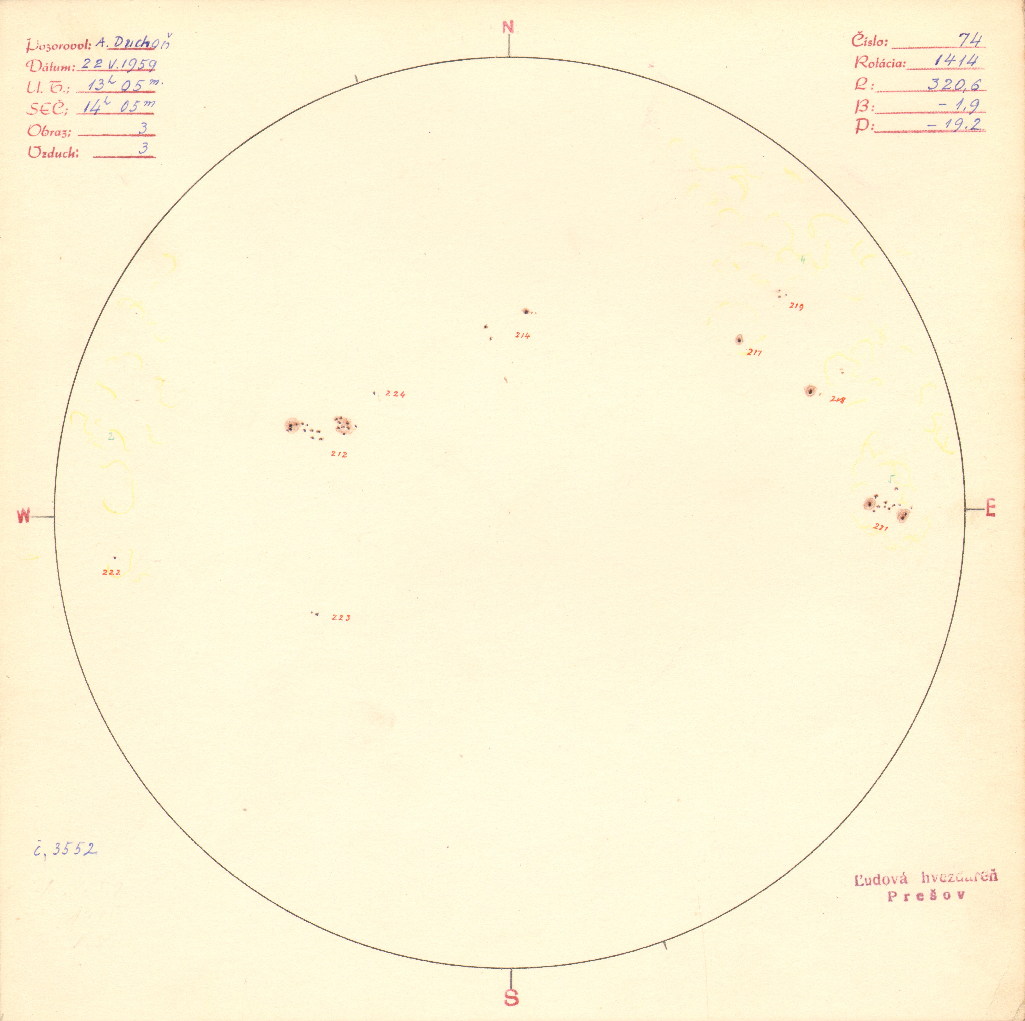 Obrázok zákresu Slnka na deň 22.05.1959