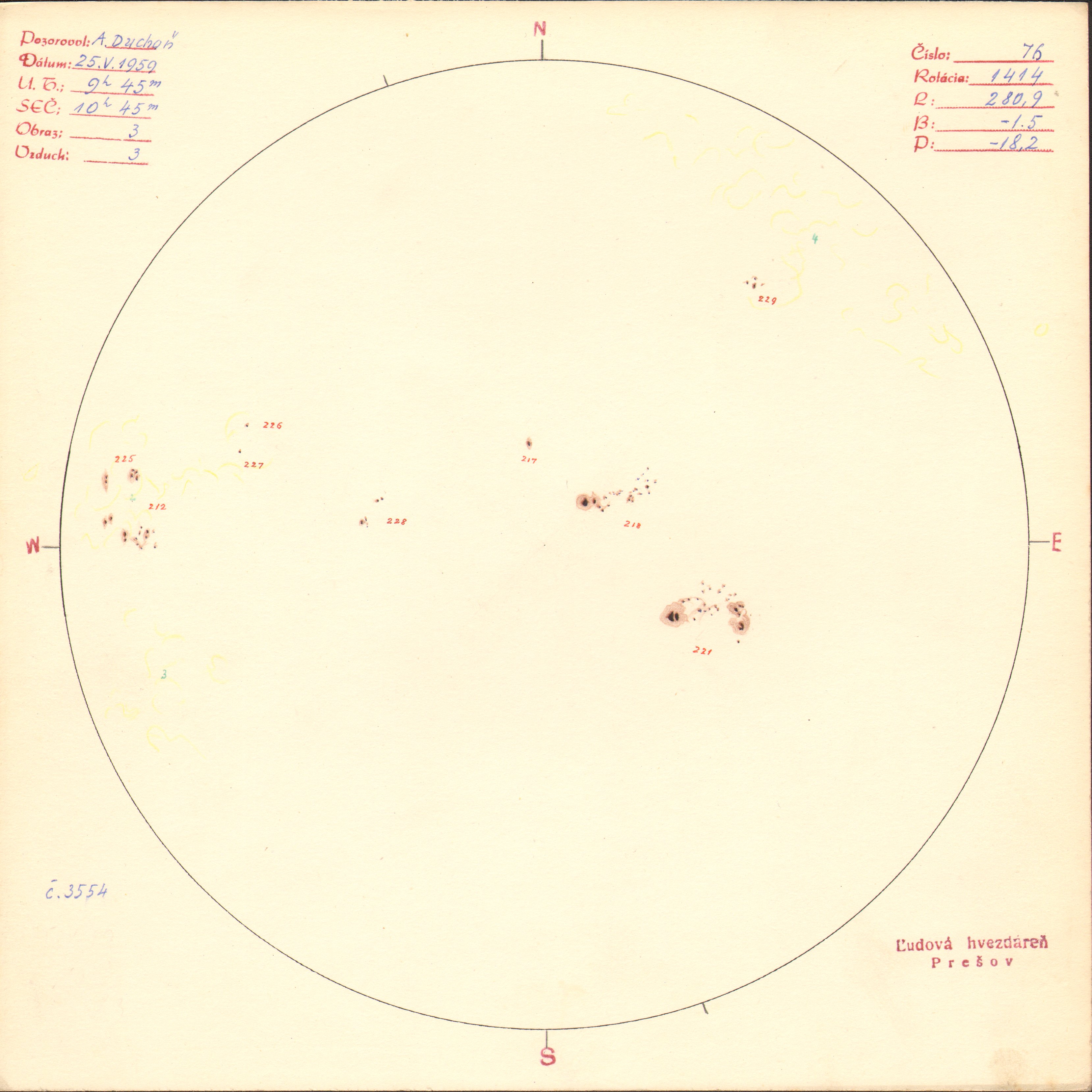 Obrázok zákresu Slnka na deň 25.05.1959