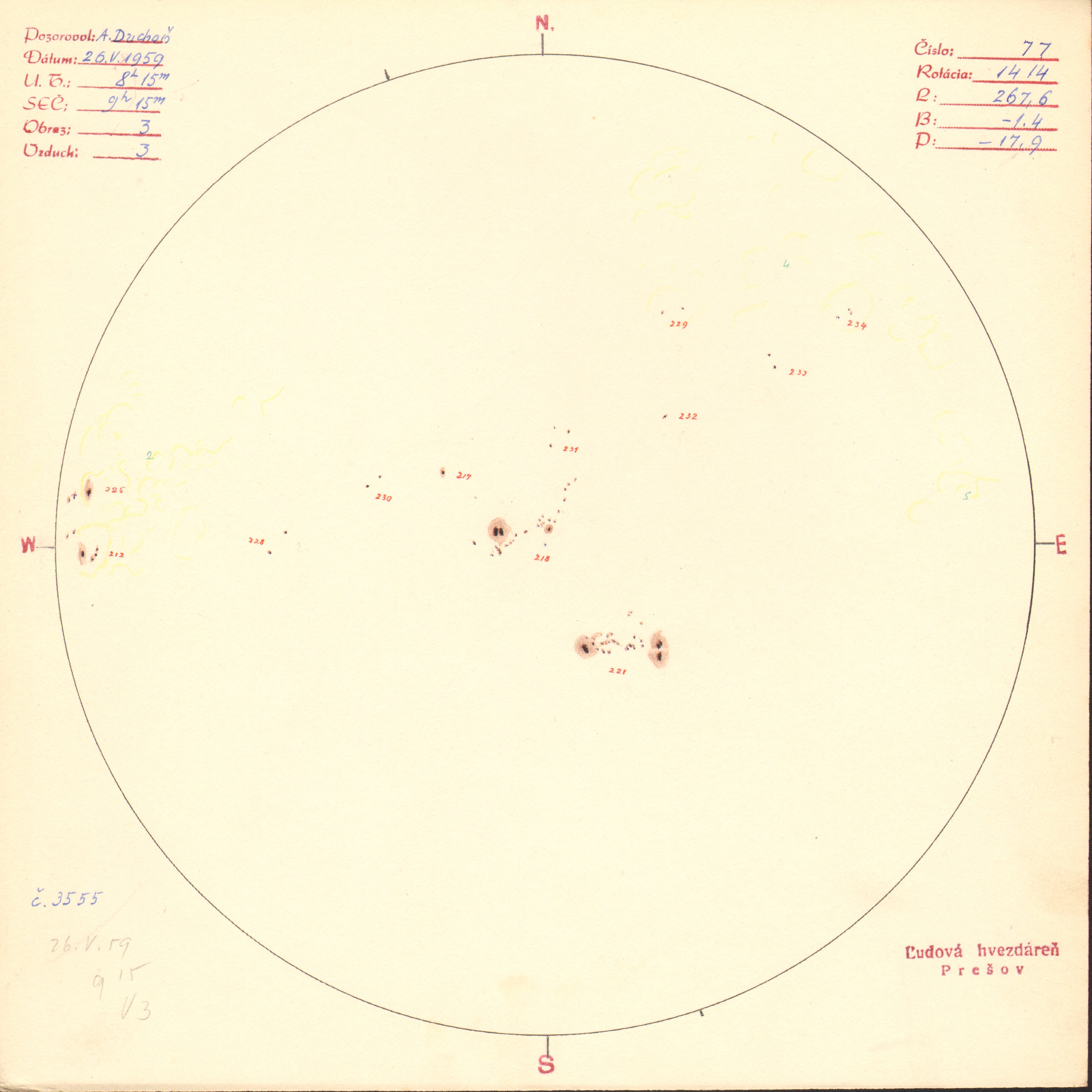 Obrázok zákresu Slnka na deň 26.05.1959