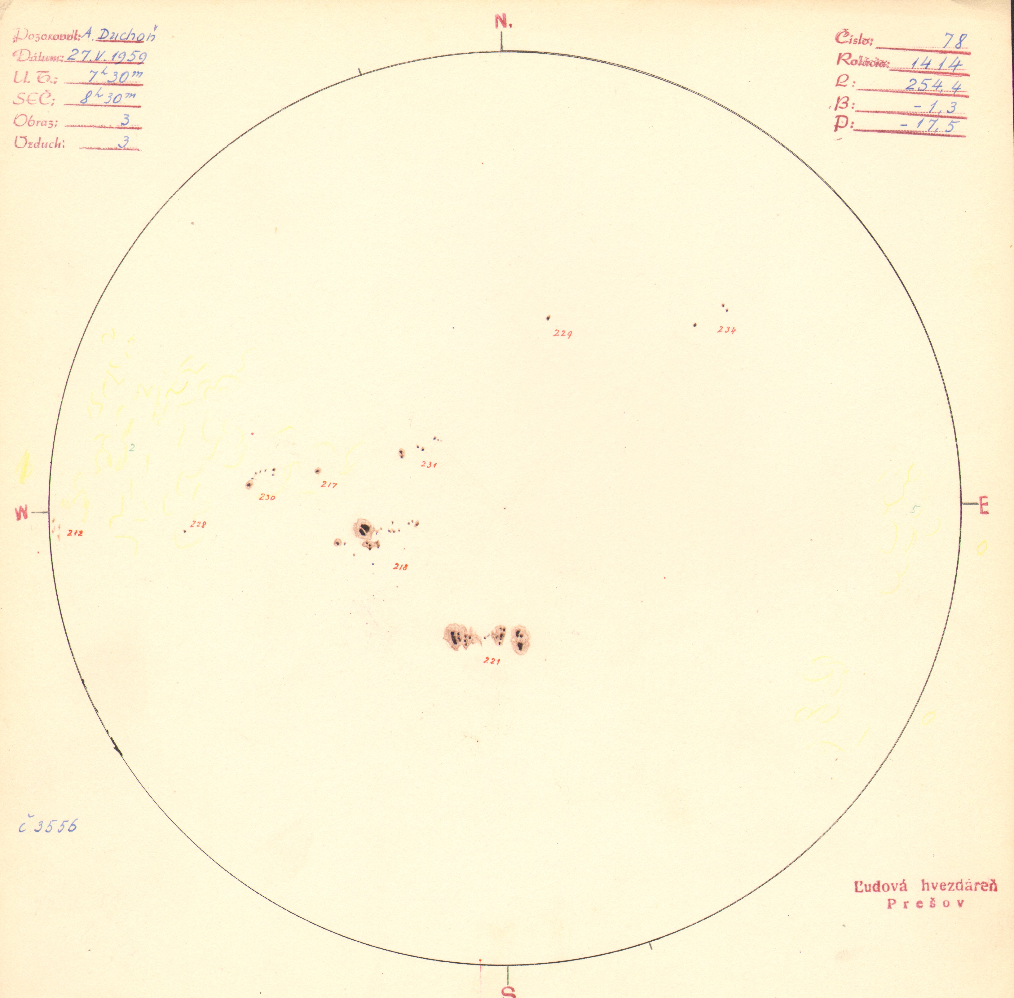 Obrázok zákresu Slnka na deň 27.05.1959