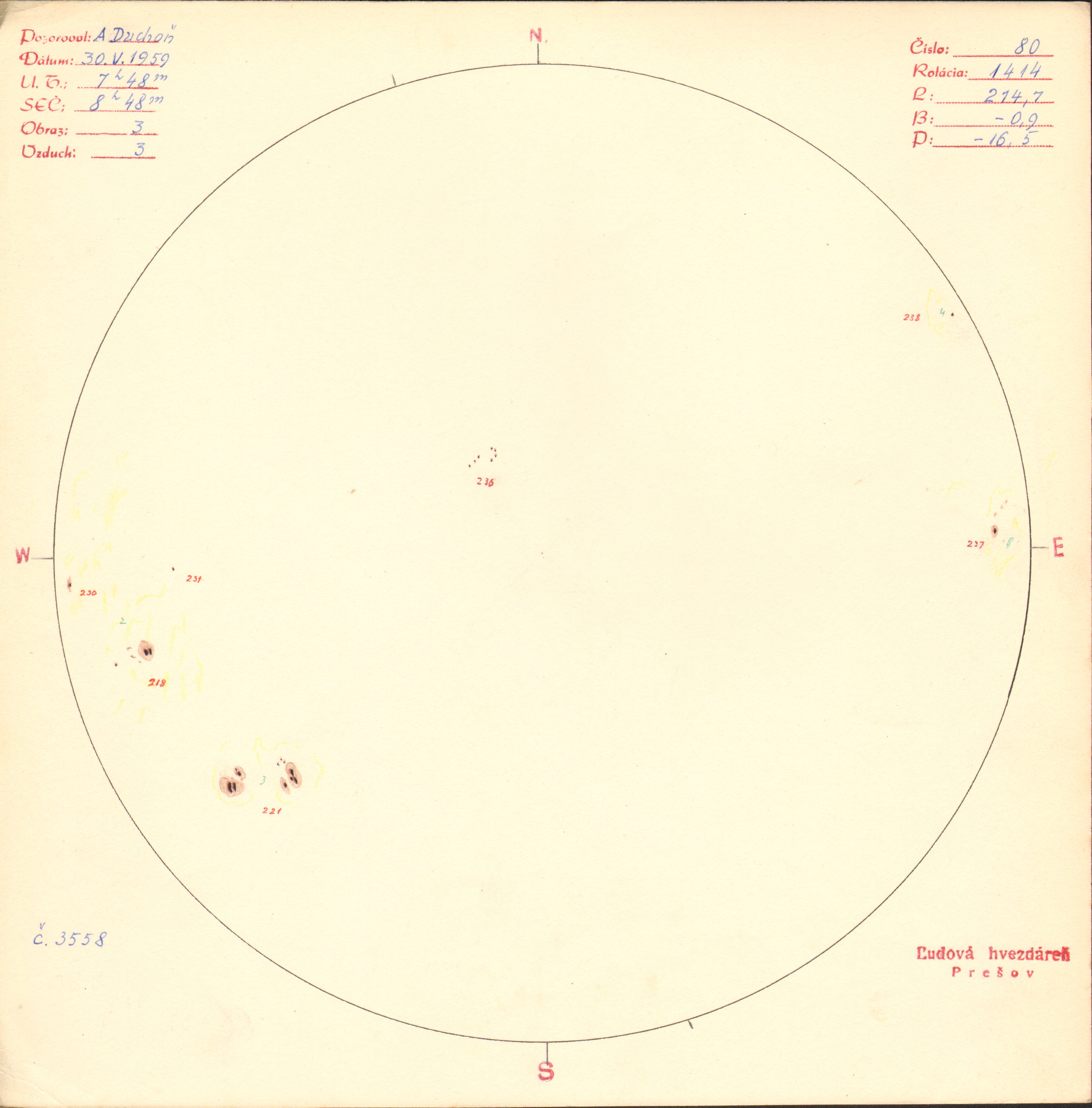 Obrázok zákresu Slnka na deň 30.05.1959