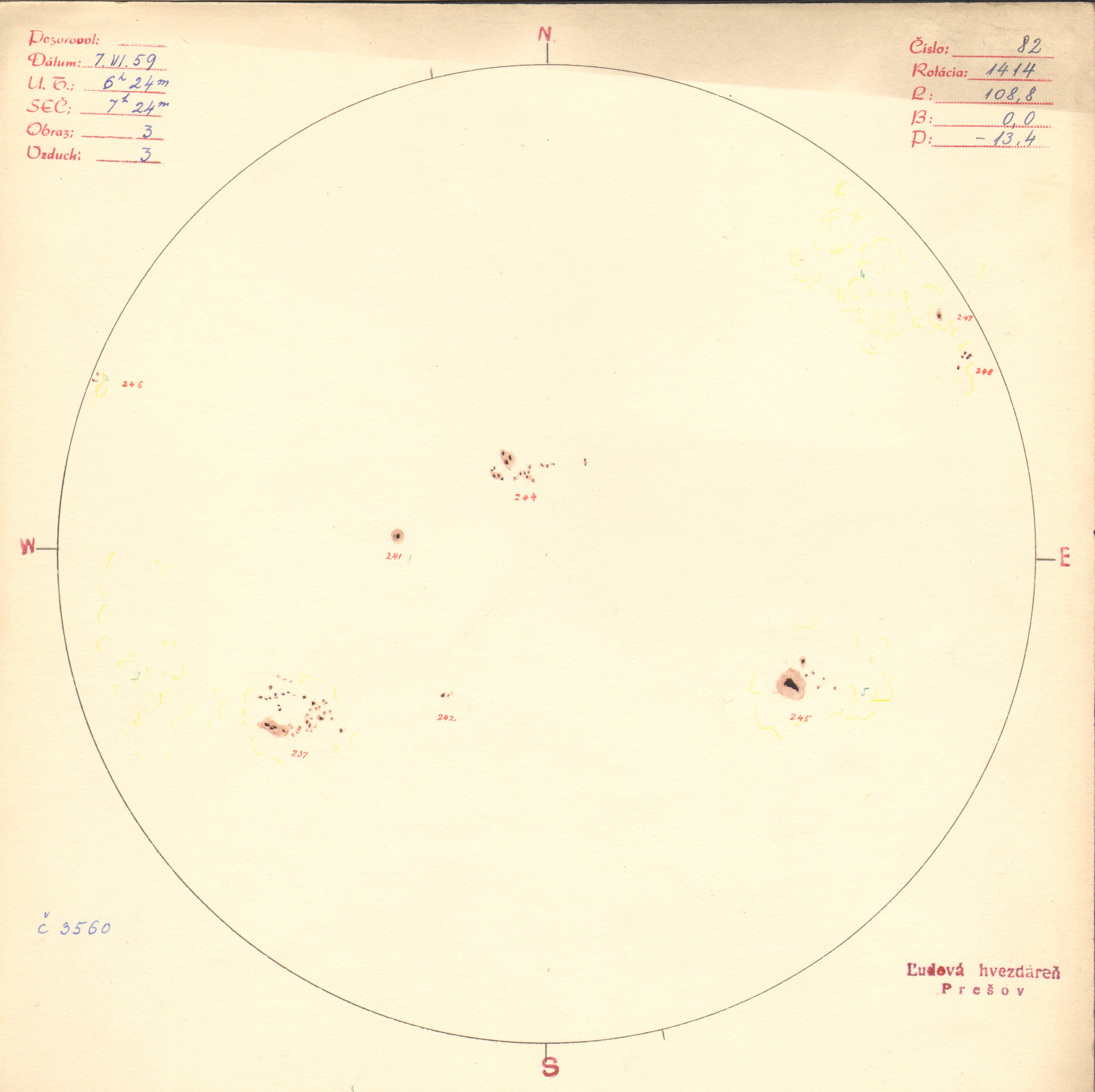Obrázok zákresu Slnka na deň 07.06.1959