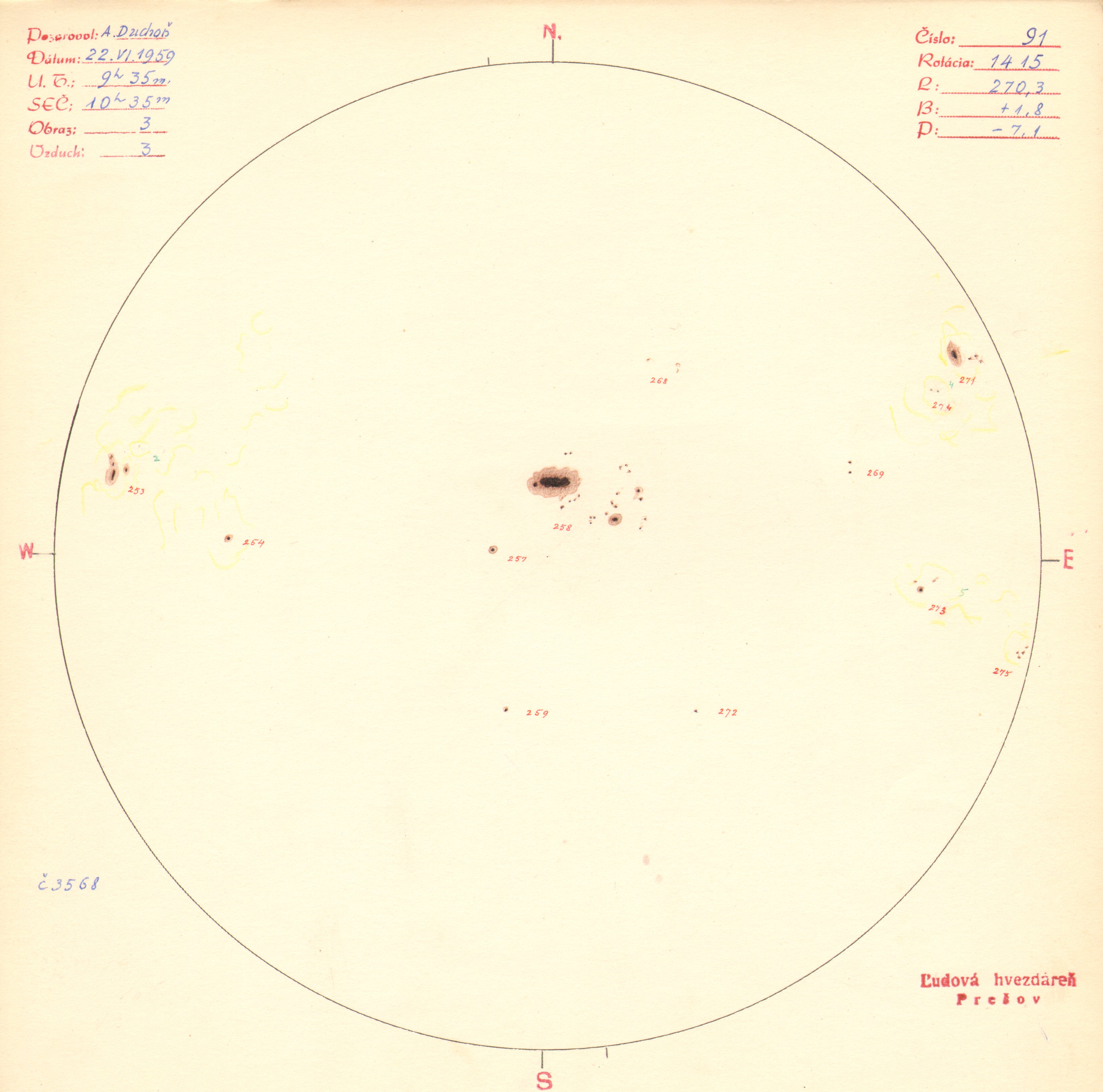 Obrázok zákresu Slnka na deň 22.06.1959