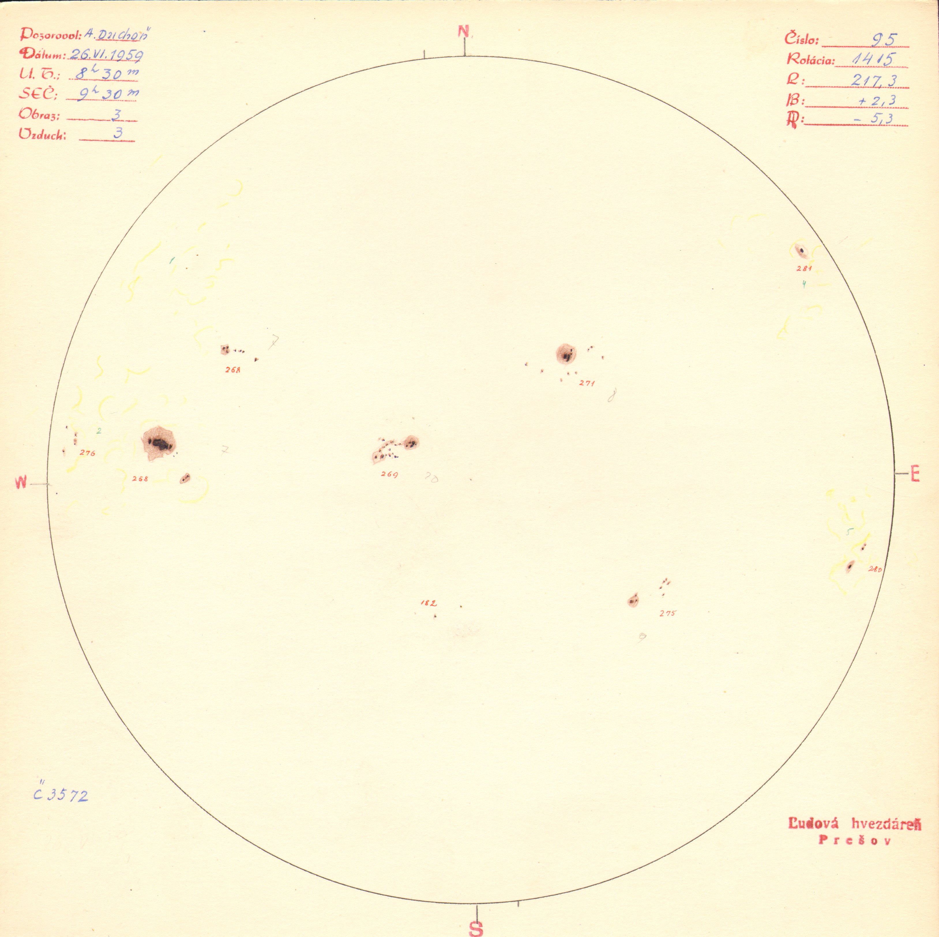 Obrázok zákresu Slnka na deň 26.06.1959