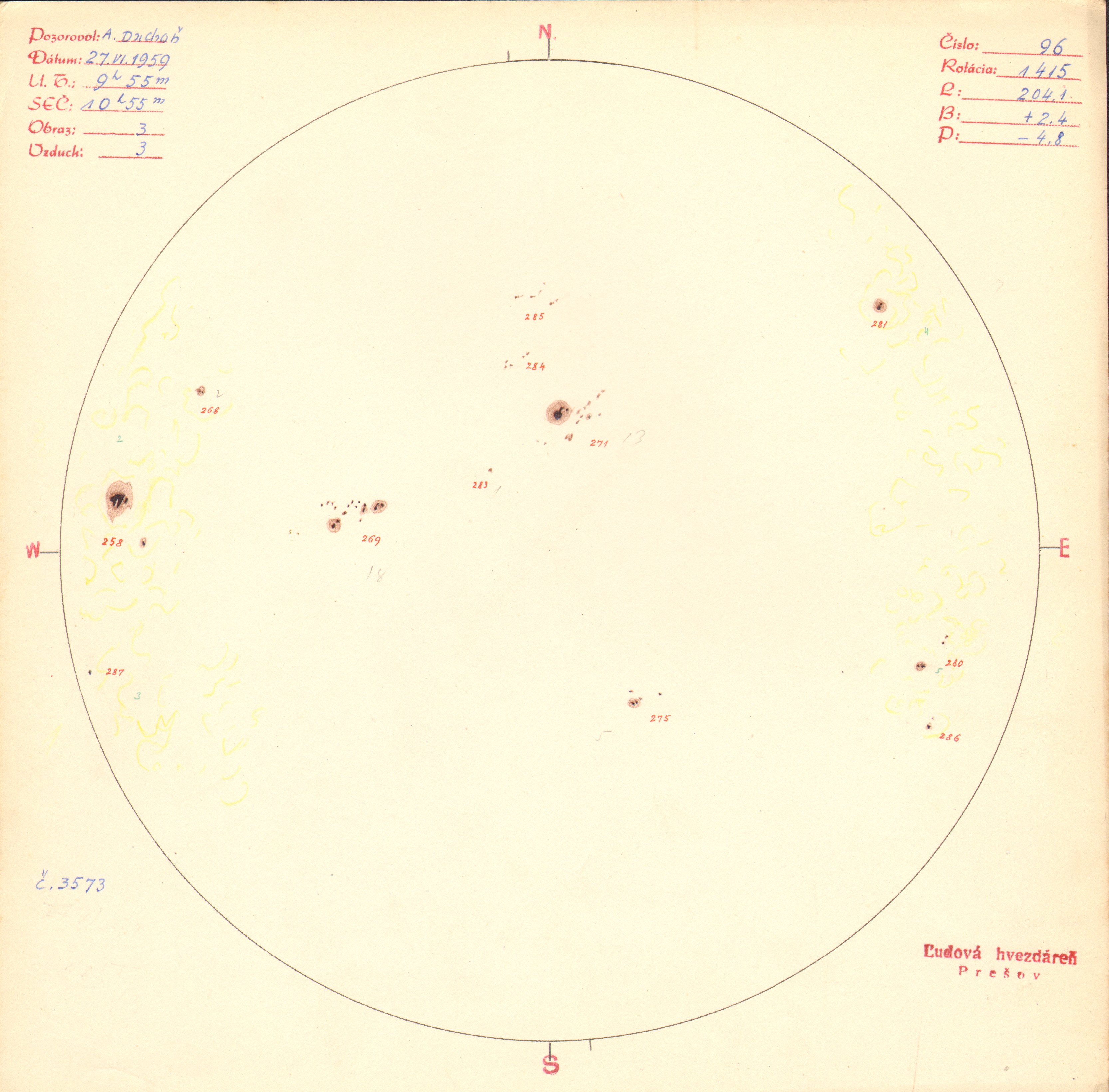 Obrázok zákresu Slnka na deň 27.06.1959