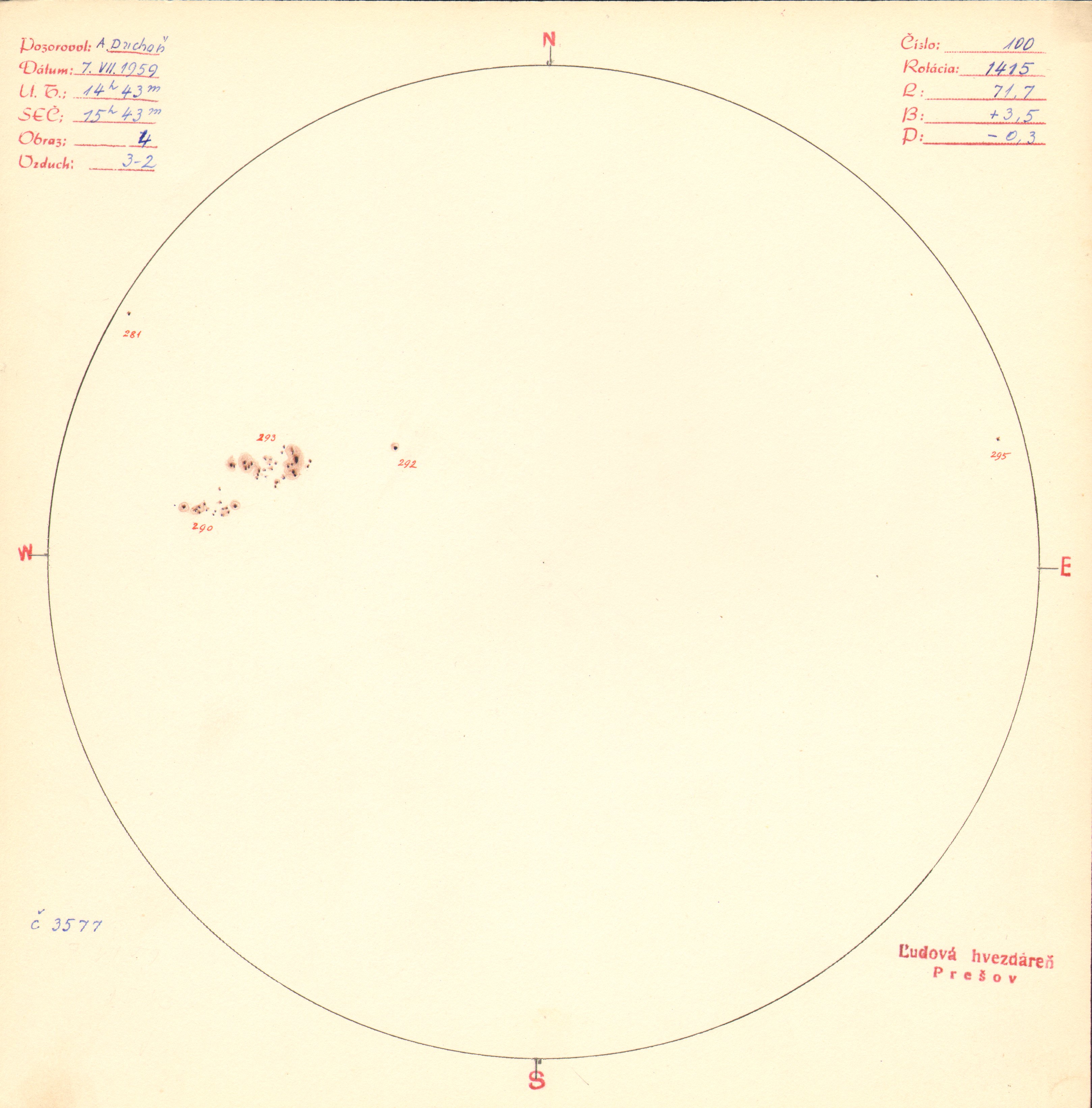 Obrázok zákresu Slnka na deň 07.07.1959