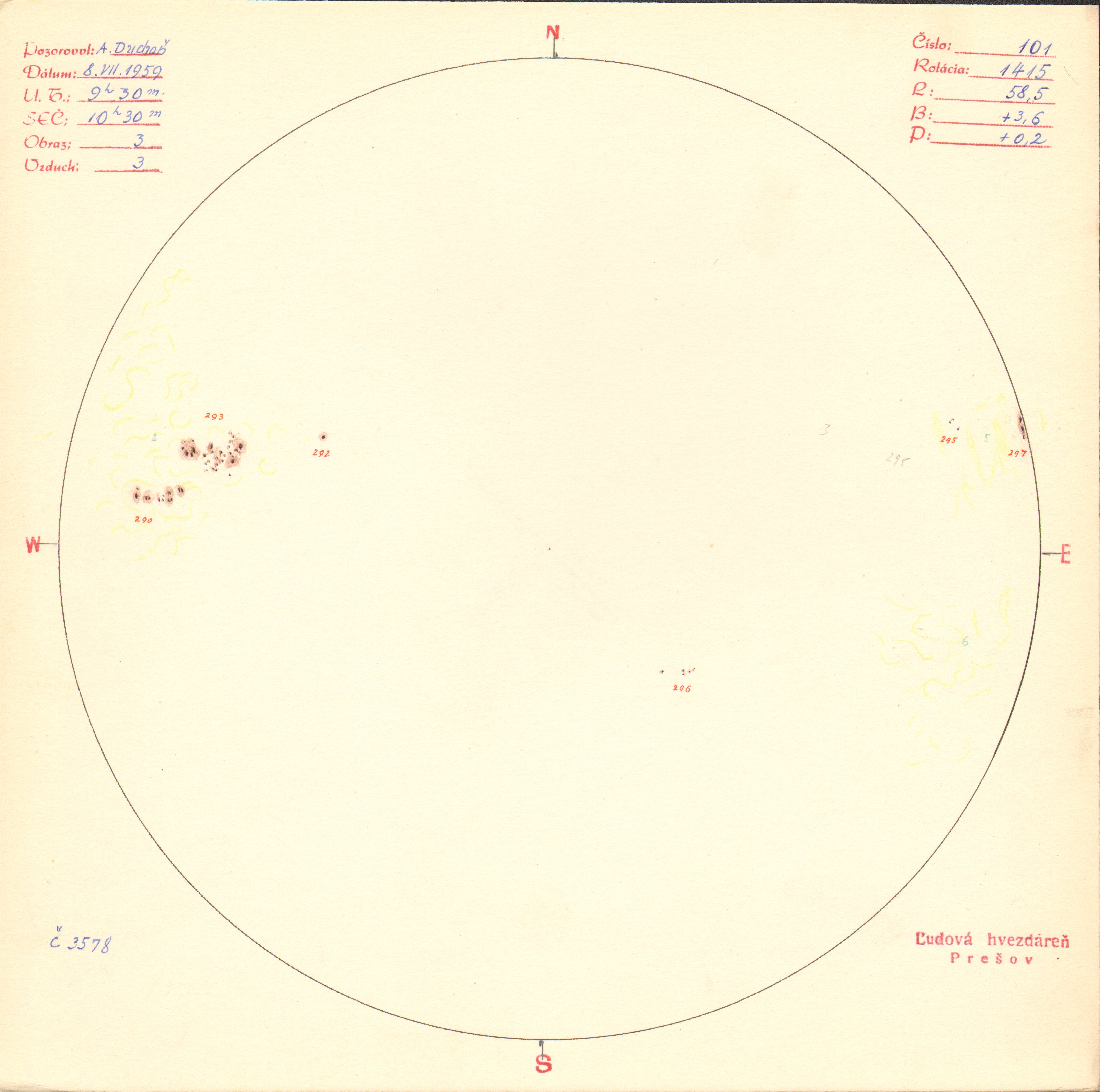 Obrázok zákresu Slnka na deň 08.07.1959