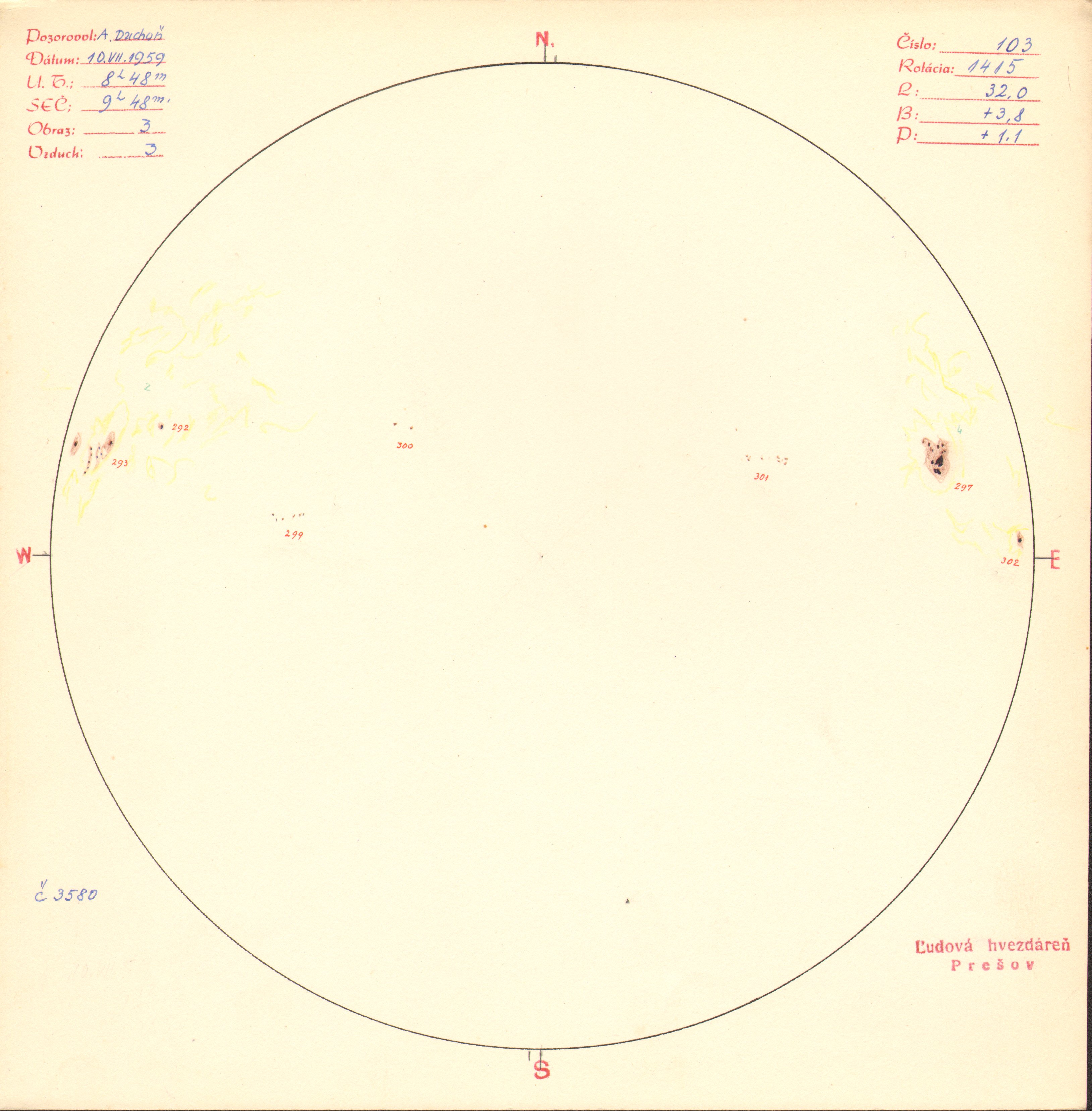 Obrázok zákresu Slnka na deň 10.07.1959