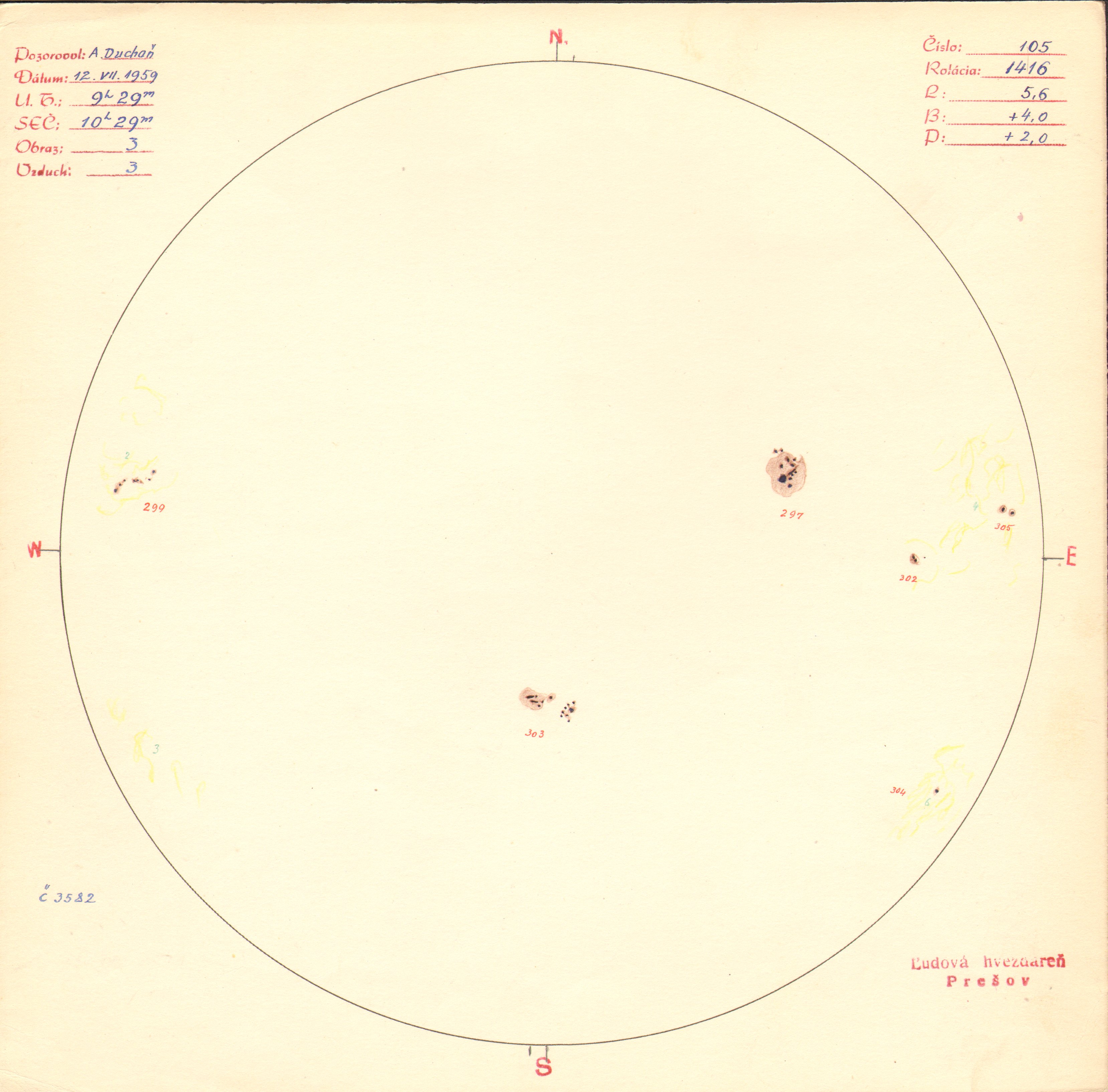 Obrázok zákresu Slnka na deň 12.07.1959